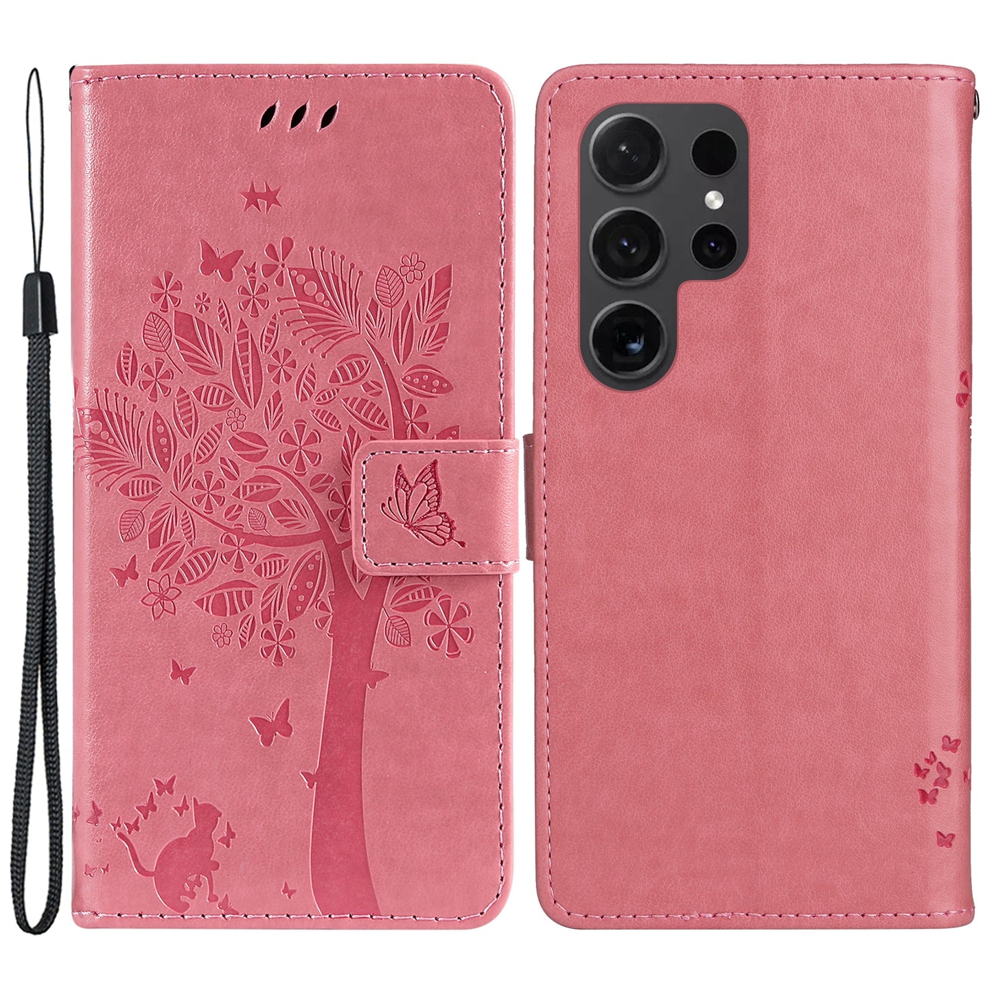 For Samsung Galaxy S24 Ultra Case KT Imprinting Flower Series-3 Shockproof Wallet Phone Shell - Pink