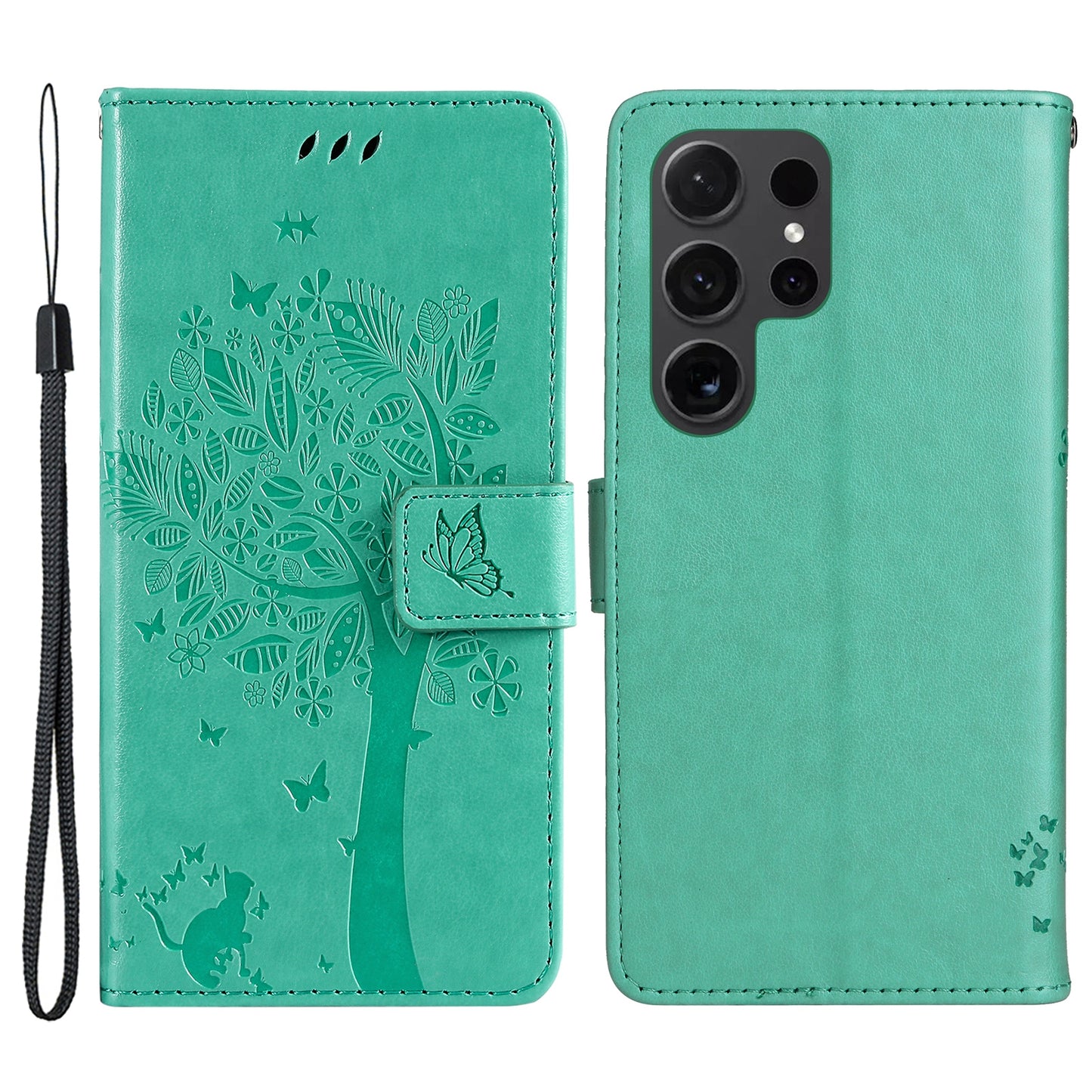 For Samsung Galaxy S24 Ultra Case KT Imprinting Flower Series-3 Shockproof Wallet Phone Shell - Green
