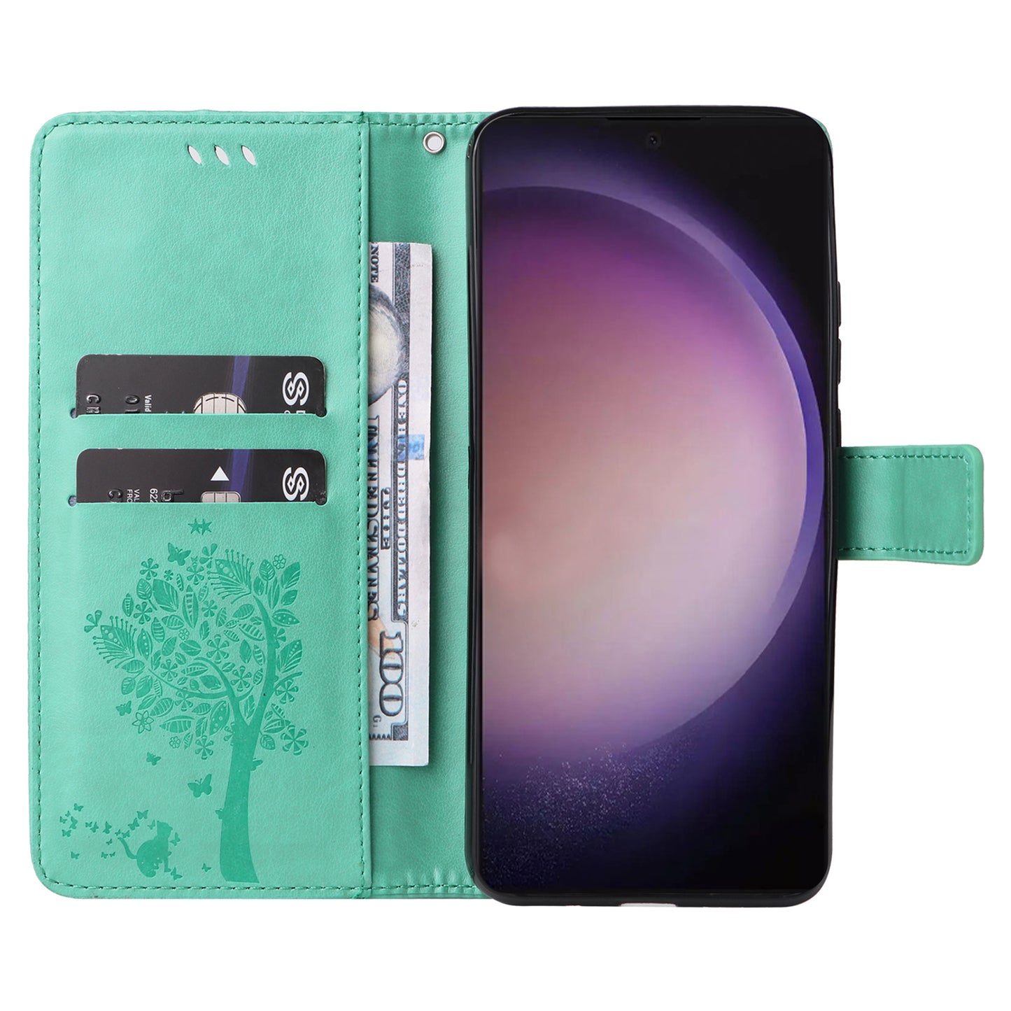 For Samsung Galaxy S24 Ultra Case KT Imprinting Flower Series-3 Shockproof Wallet Phone Shell - Green