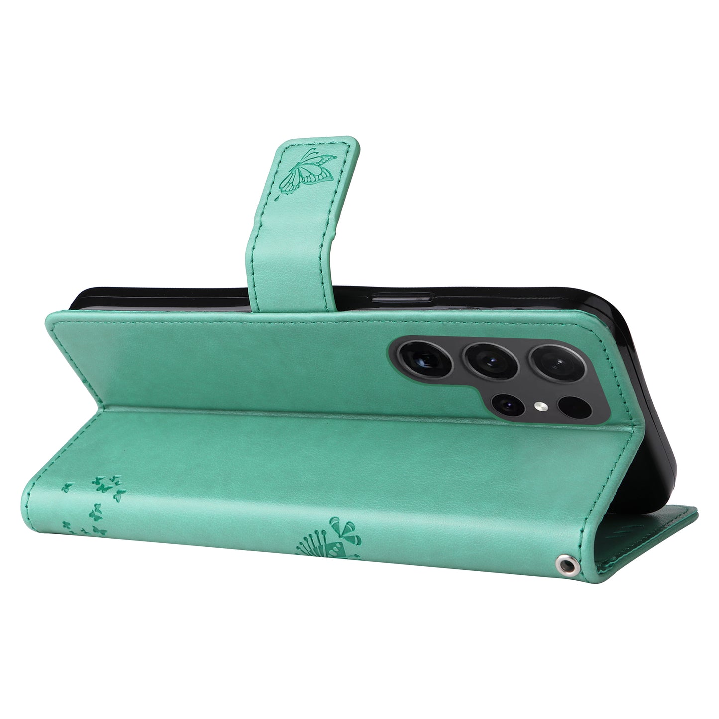 For Samsung Galaxy S24 Ultra Case KT Imprinting Flower Series-3 Shockproof Wallet Phone Shell - Green