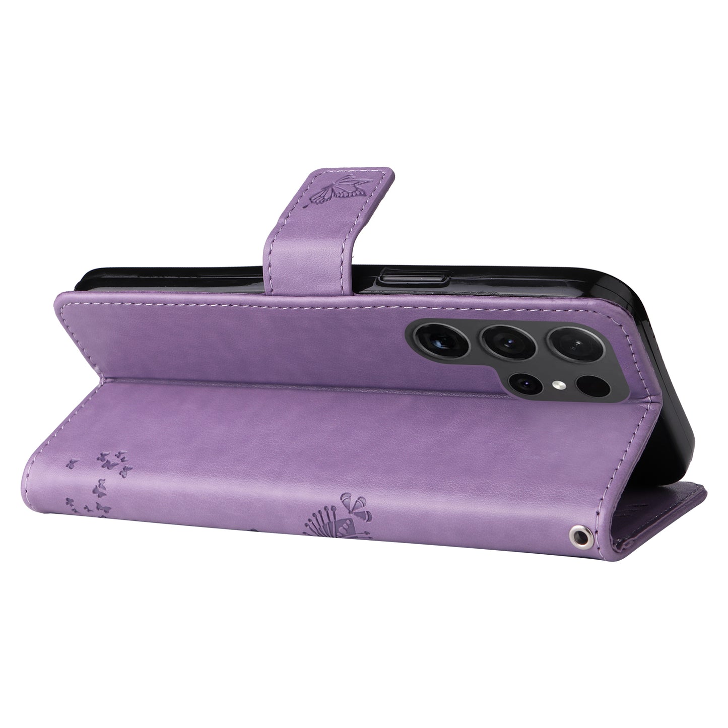 For Samsung Galaxy S24 Ultra Case KT Imprinting Flower Series-3 Shockproof Wallet Phone Shell - Light Purple