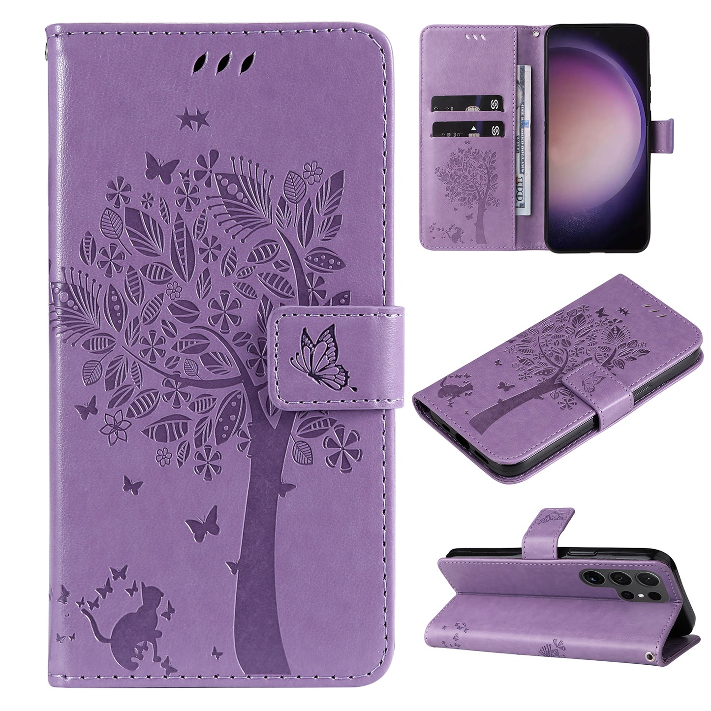 For Samsung Galaxy S24 Ultra Case KT Imprinting Flower Series-3 Shockproof Wallet Phone Shell - Light Purple
