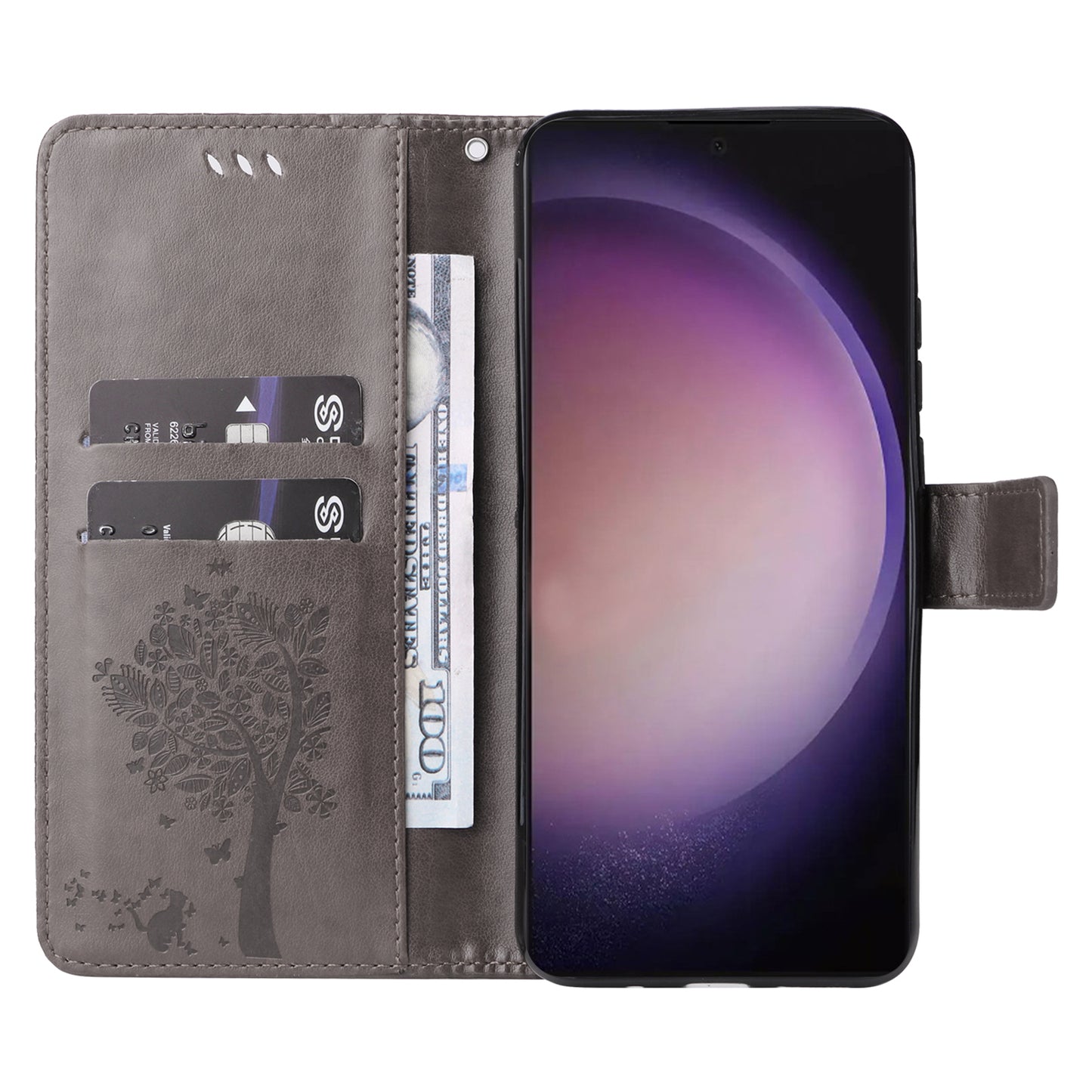 For Samsung Galaxy S24 Ultra Case KT Imprinting Flower Series-3 Shockproof Wallet Phone Shell - Grey