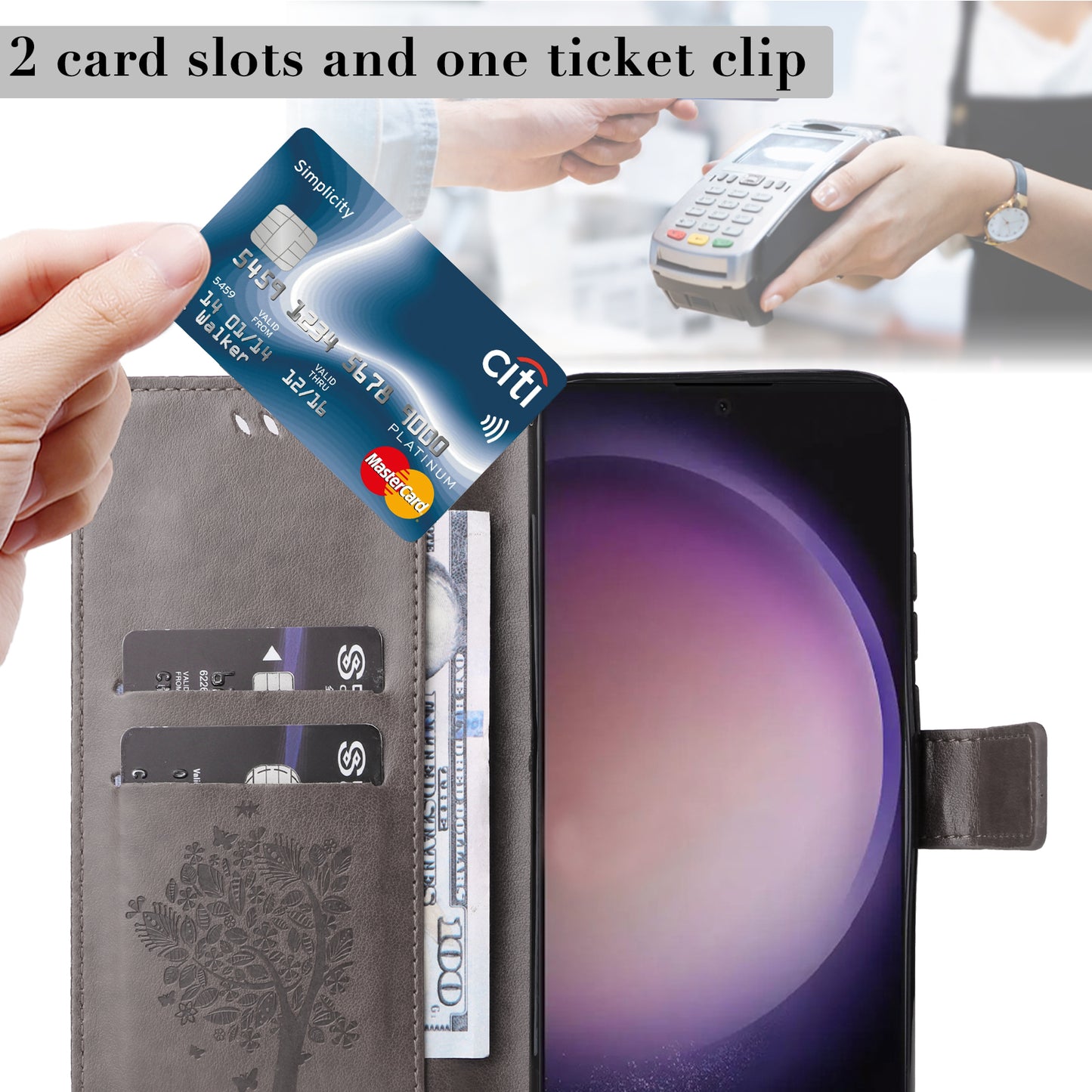 For Samsung Galaxy S24 Ultra Case KT Imprinting Flower Series-3 Shockproof Wallet Phone Shell - Grey