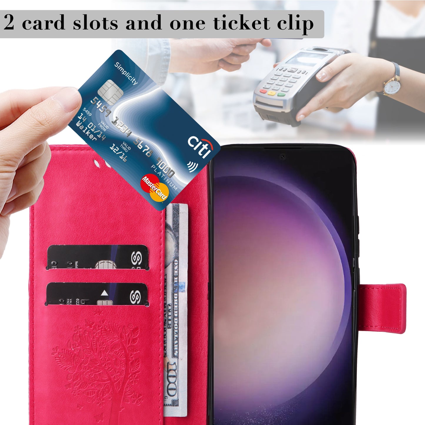 For Samsung Galaxy S24 Ultra Case KT Imprinting Flower Series-3 Shockproof Wallet Phone Shell - Rose