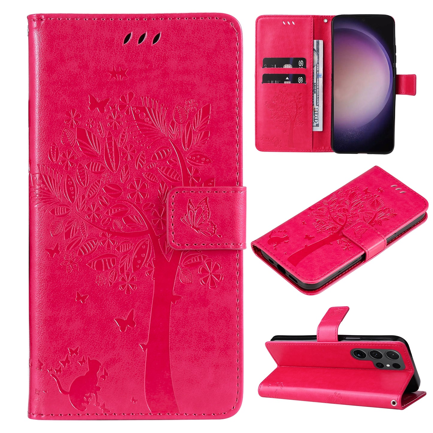 For Samsung Galaxy S24 Ultra Case KT Imprinting Flower Series-3 Shockproof Wallet Phone Shell - Rose
