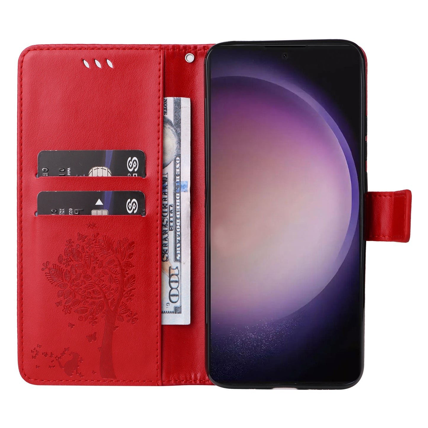 For Samsung Galaxy S24 Ultra Case KT Imprinting Flower Series-3 Shockproof Wallet Phone Shell - Red