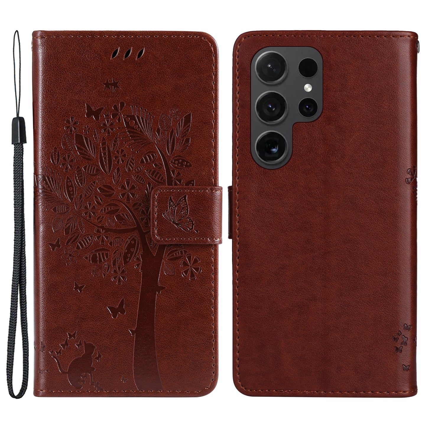 For Samsung Galaxy S24 Ultra Case KT Imprinting Flower Series-3 Shockproof Wallet Phone Shell - Coffee