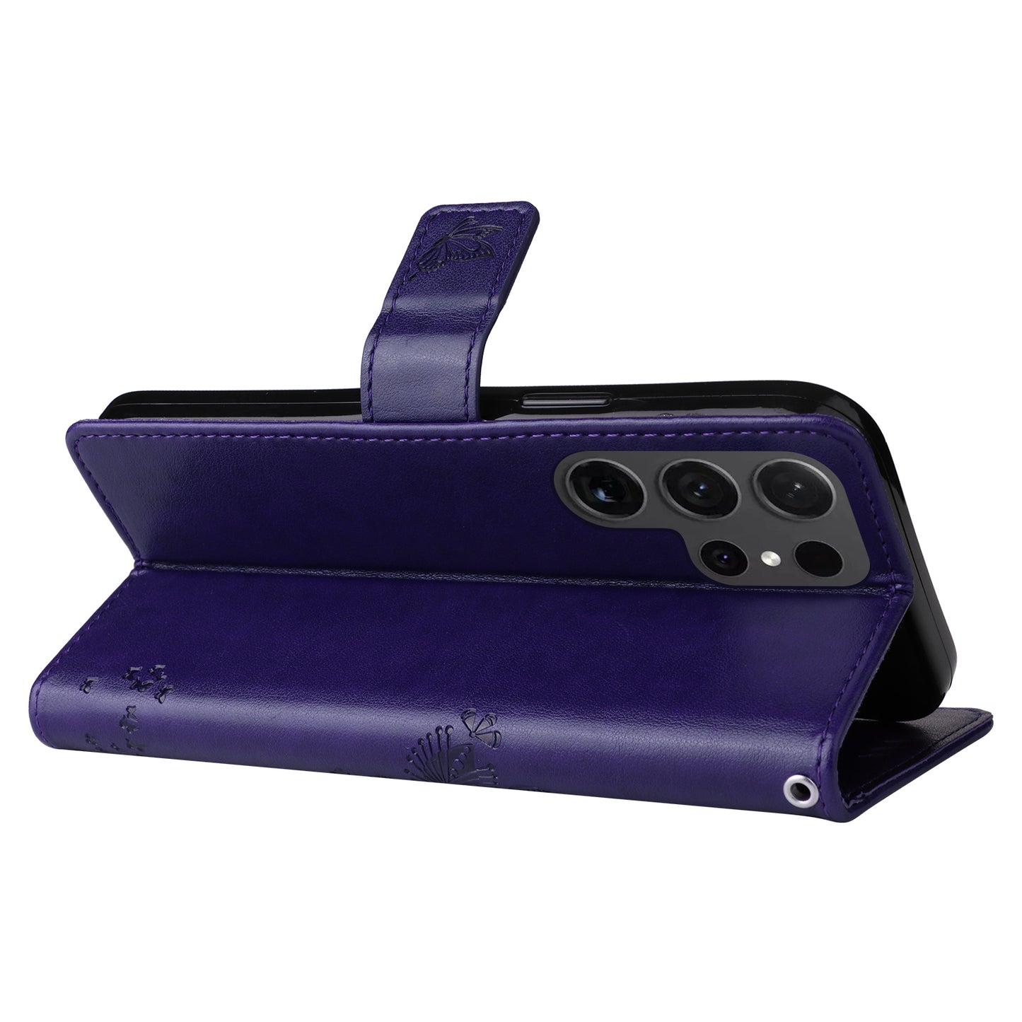 For Samsung Galaxy S24 Ultra Case KT Imprinting Flower Series-3 Shockproof Wallet Phone Shell - Purple