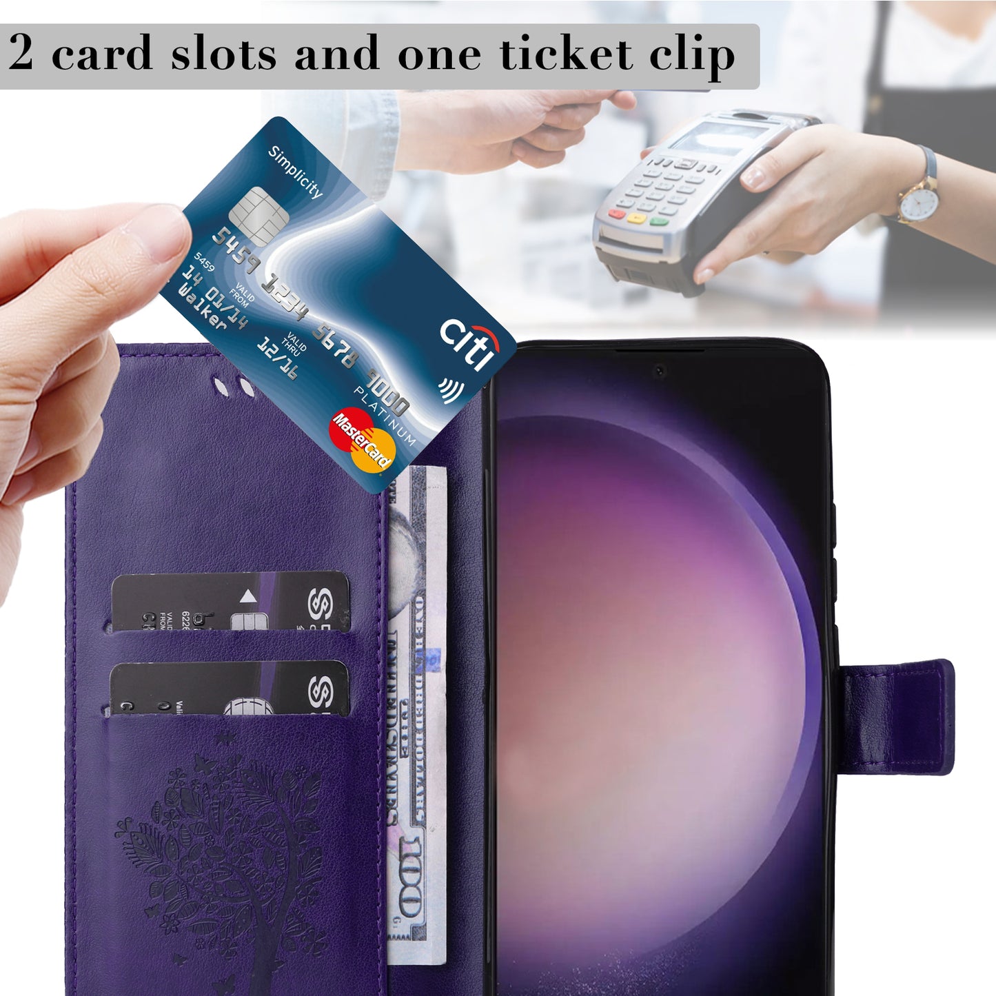 For Samsung Galaxy S24 Ultra Case KT Imprinting Flower Series-3 Shockproof Wallet Phone Shell - Purple
