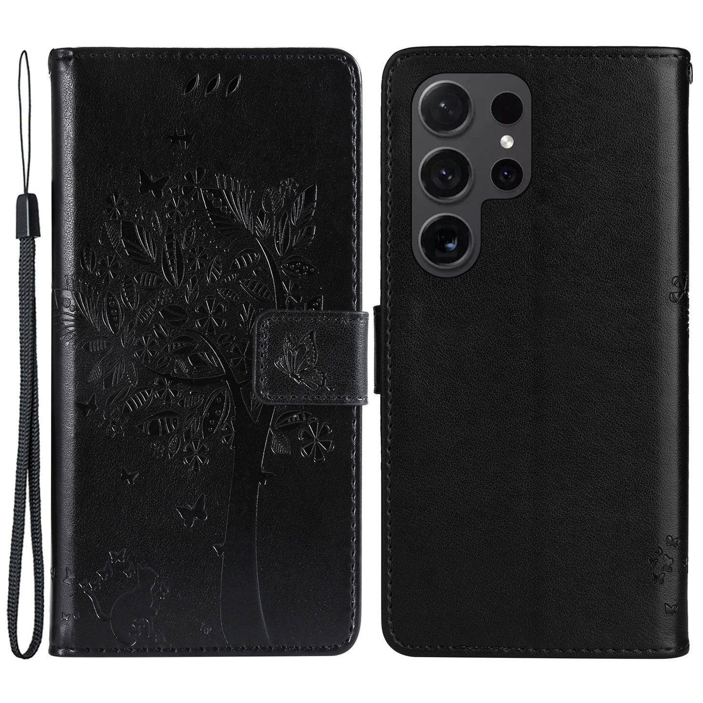 For Samsung Galaxy S24 Ultra Case KT Imprinting Flower Series-3 Shockproof Wallet Phone Shell - Black