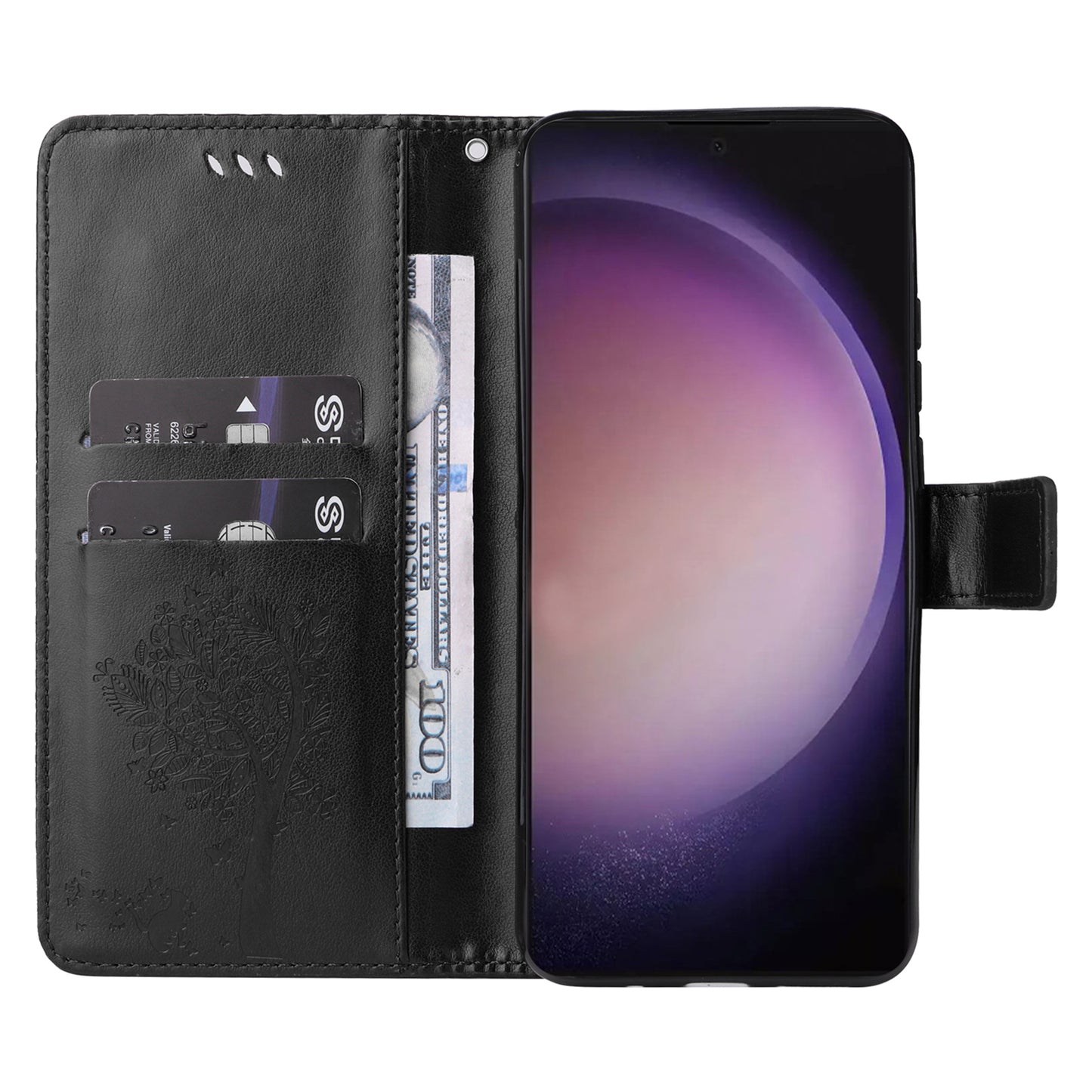 For Samsung Galaxy S24 Ultra Case KT Imprinting Flower Series-3 Shockproof Wallet Phone Shell - Black