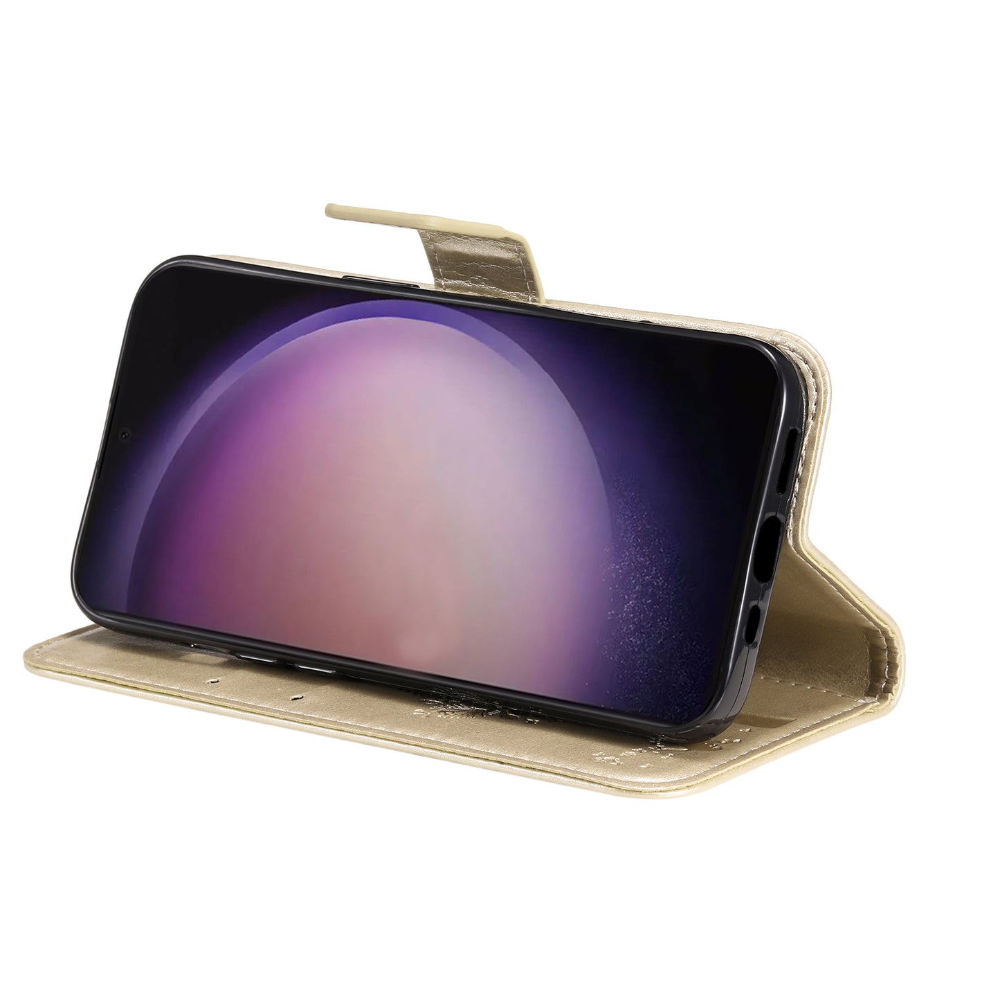For Samsung Galaxy S24 Ultra Case KT Imprinting Flower Series-3 Shockproof Wallet Phone Shell - Gold