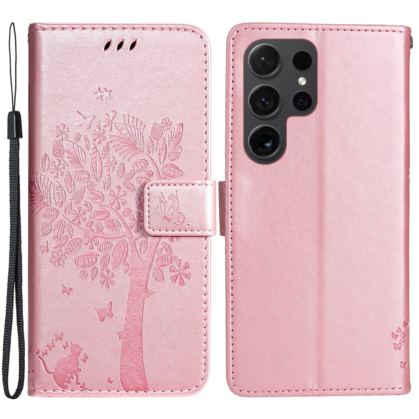 For Samsung Galaxy S24 Ultra Case KT Imprinting Flower Series-3 Shockproof Wallet Phone Shell - Rose Gold