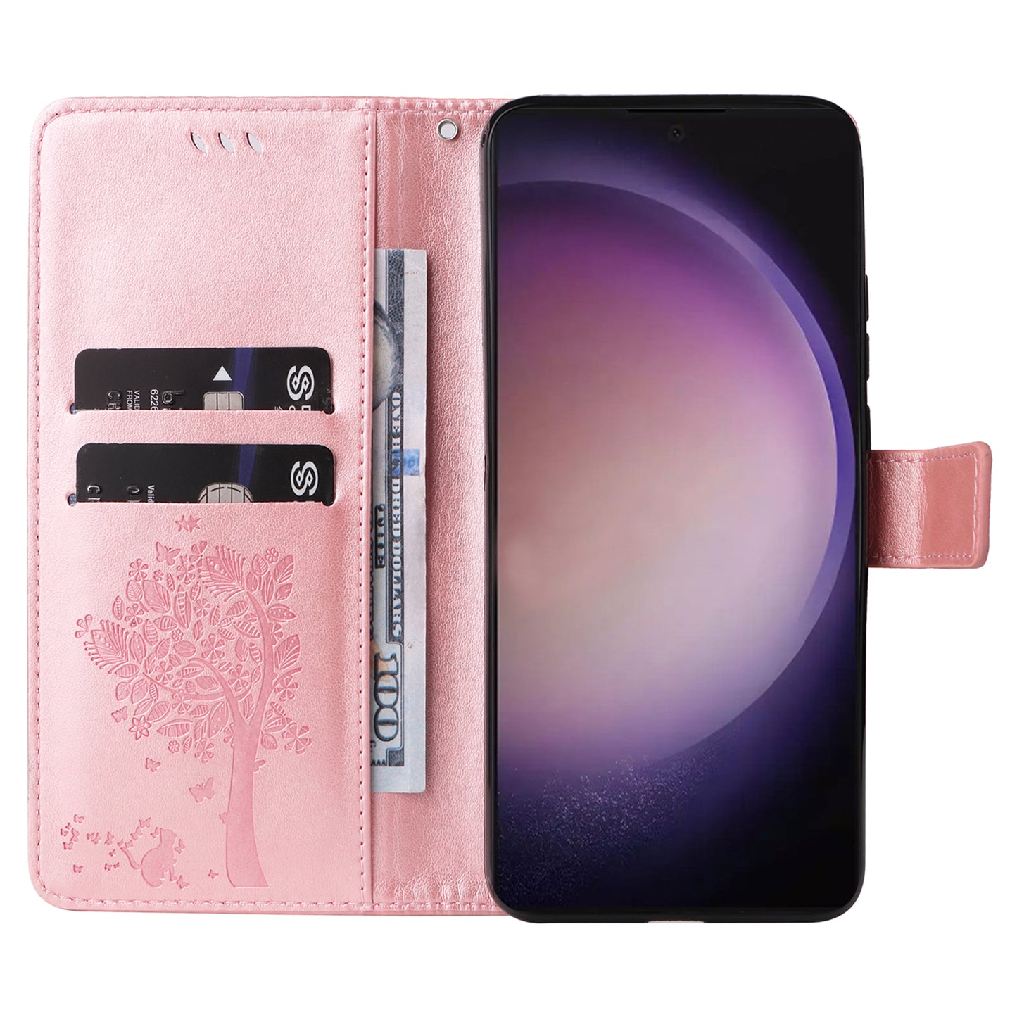 For Samsung Galaxy S24 Ultra Case KT Imprinting Flower Series-3 Shockproof Wallet Phone Shell - Rose Gold