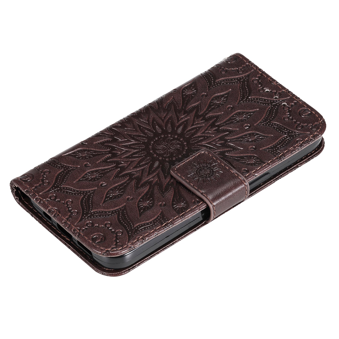 KT Imprinting Flower Series-1 For Samsung Galaxy S24 Ultra Case PU Leather Phone Wallet Cover - Brown