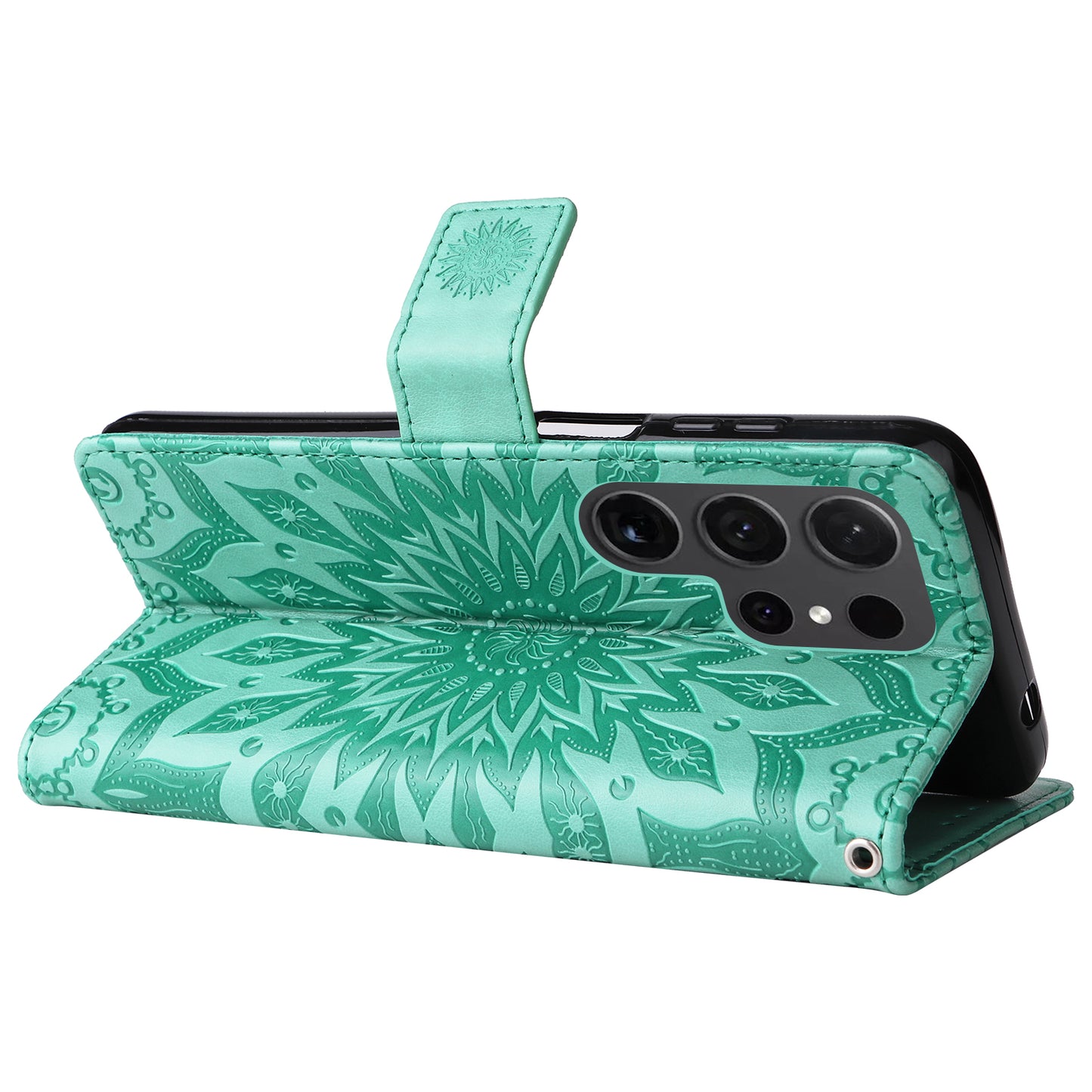 KT Imprinting Flower Series-1 For Samsung Galaxy S24 Ultra Case PU Leather Phone Wallet Cover - Green