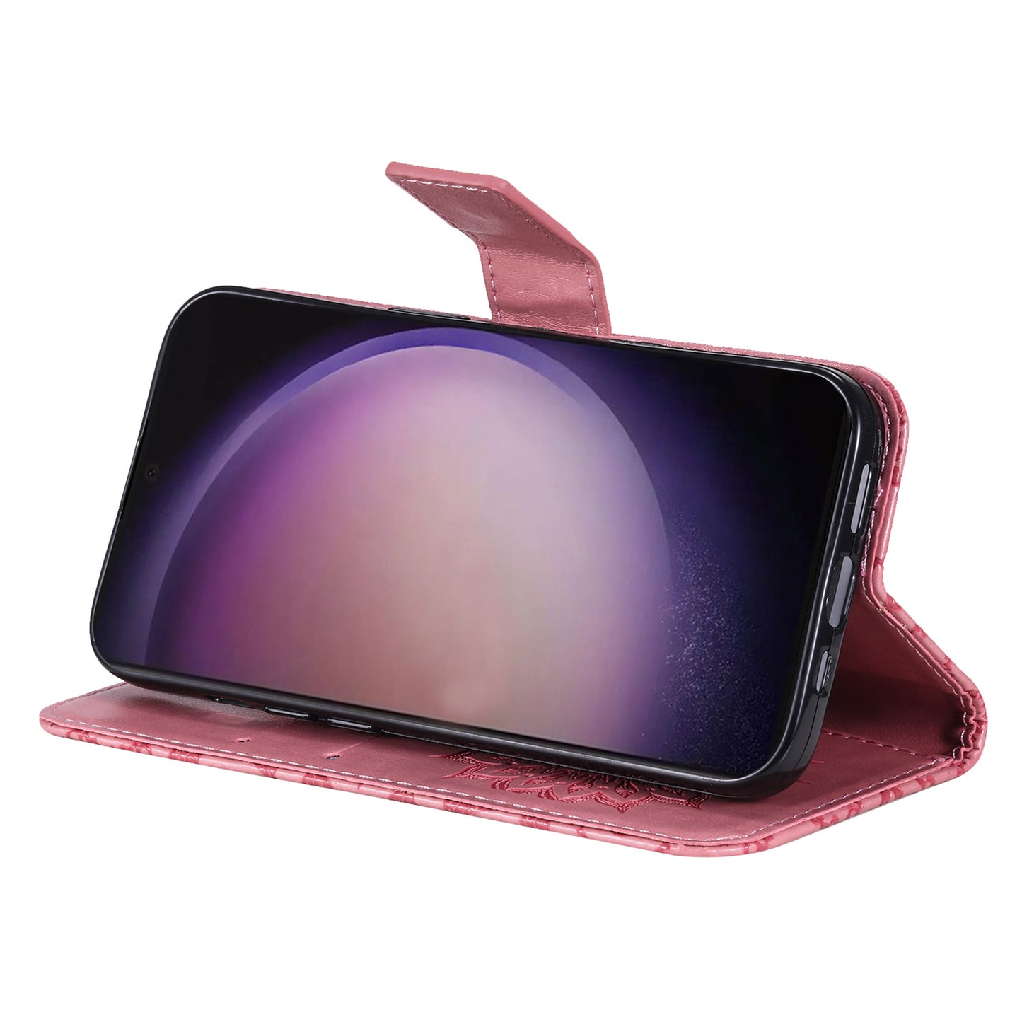 KT Imprinting Flower Series-1 For Samsung Galaxy S24 Ultra Case PU Leather Phone Wallet Cover - Pink