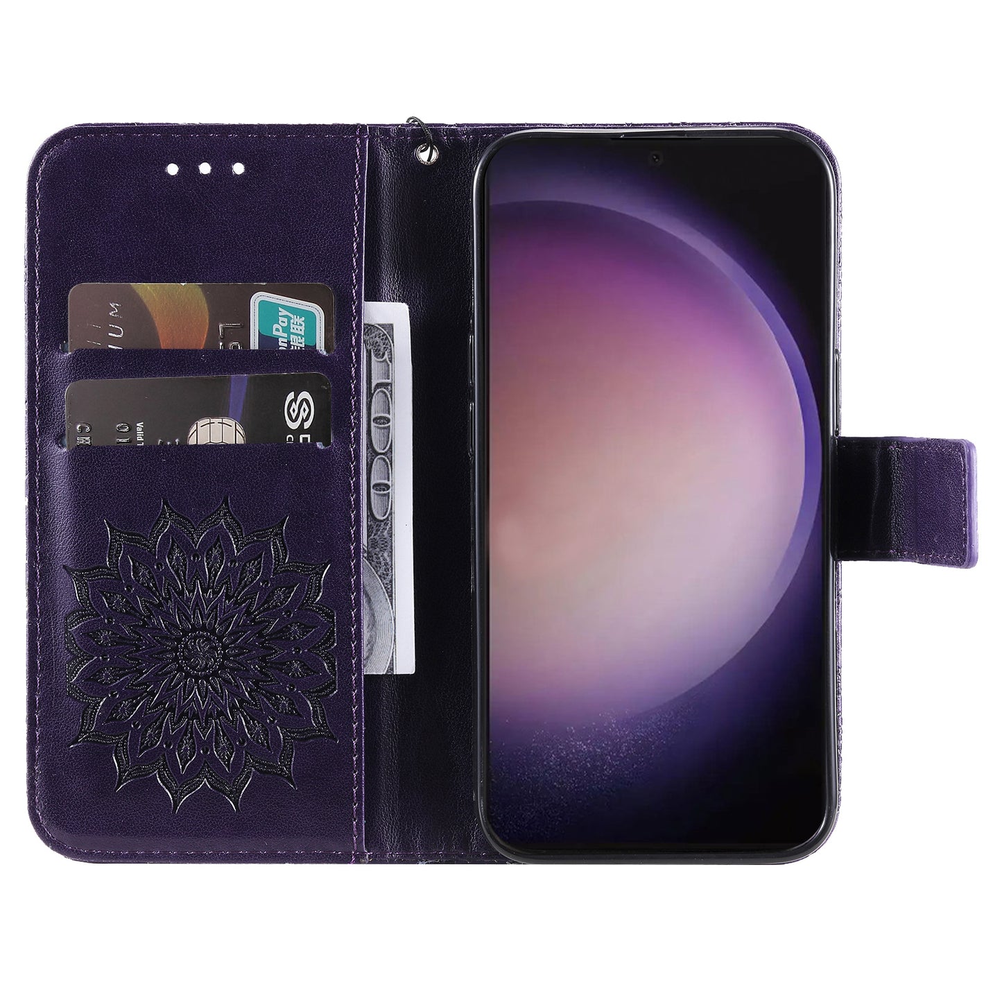 KT Imprinting Flower Series-1 For Samsung Galaxy S24 Ultra Case PU Leather Phone Wallet Cover - Purple