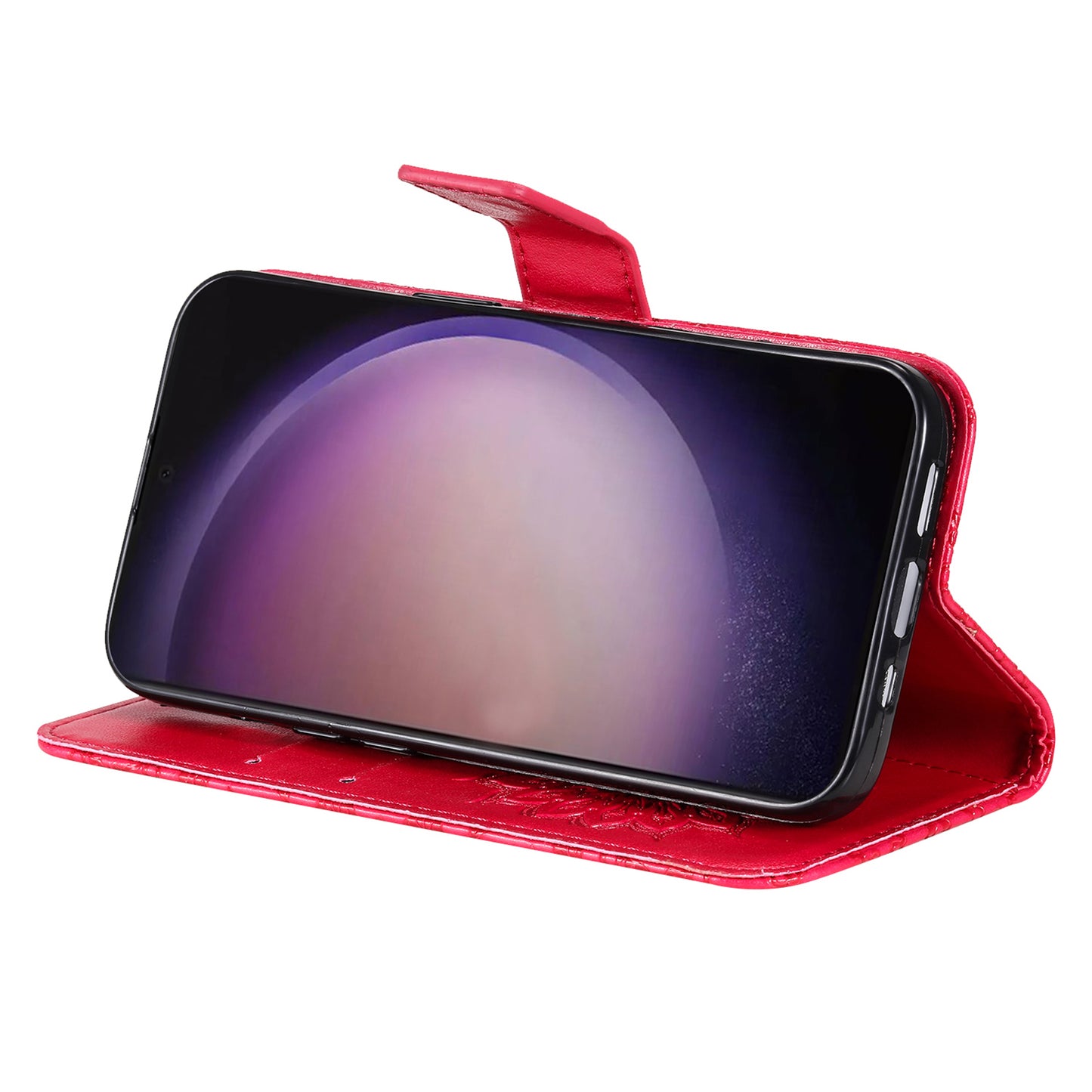 KT Imprinting Flower Series-1 For Samsung Galaxy S24 Ultra Case PU Leather Phone Wallet Cover - Red