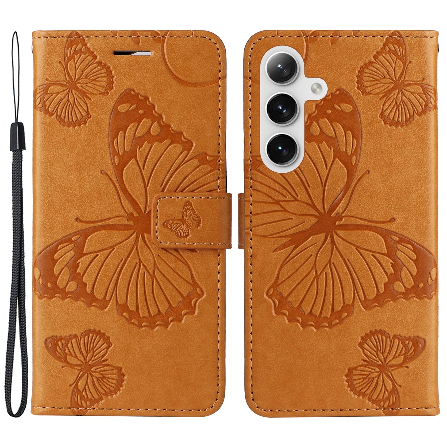 KT Imprinting Flower Series-2 For Samsung Galaxy S24+ Case Butterfly Imprint Leather Phone Cover - Yellow