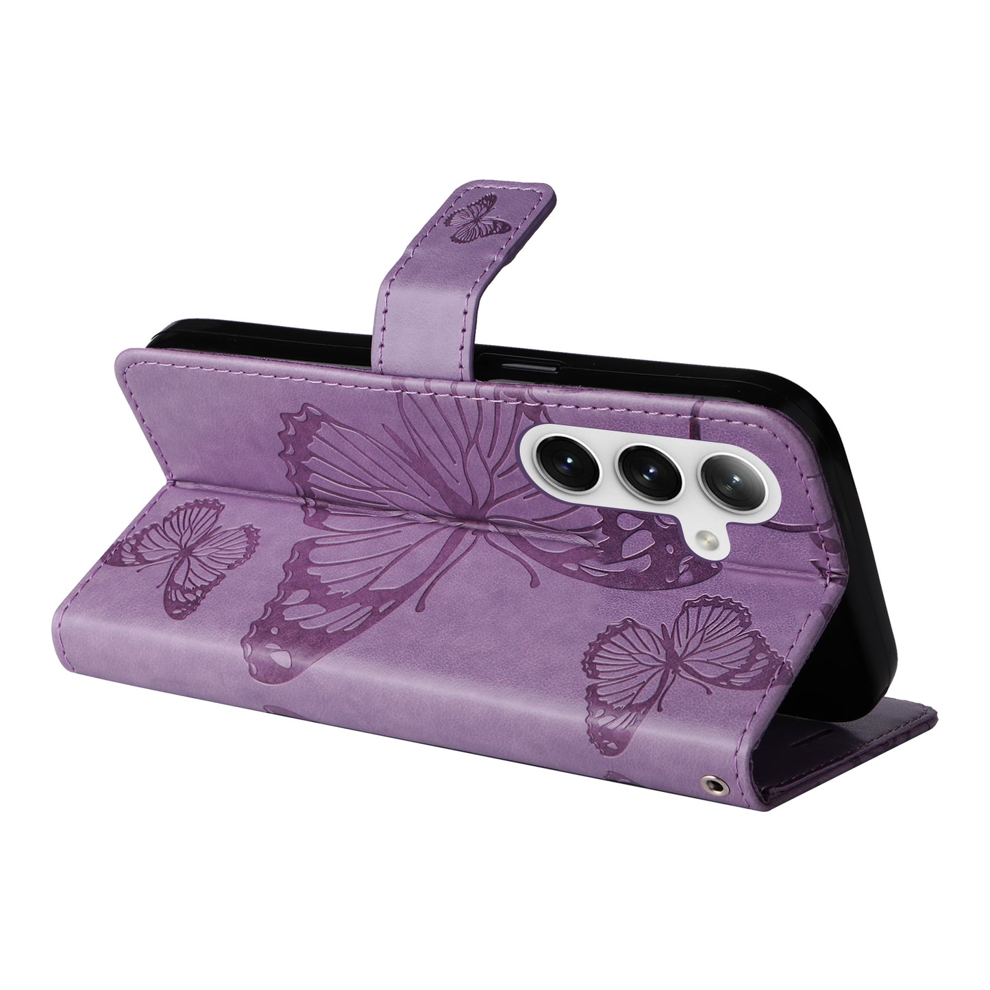 KT Imprinting Flower Series-2 For Samsung Galaxy S24+ Case Butterfly Imprint Leather Phone Cover - Purple