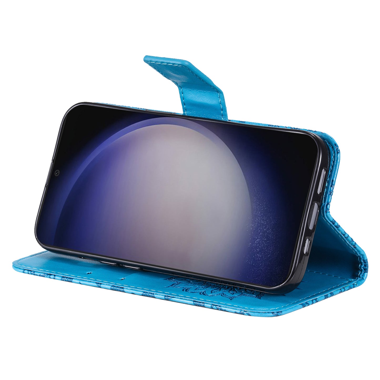 KT Imprinting Flower Series-1 For Samsung Galaxy S24+ Case Imprinted Leather Wallet Phone Cover - Blue