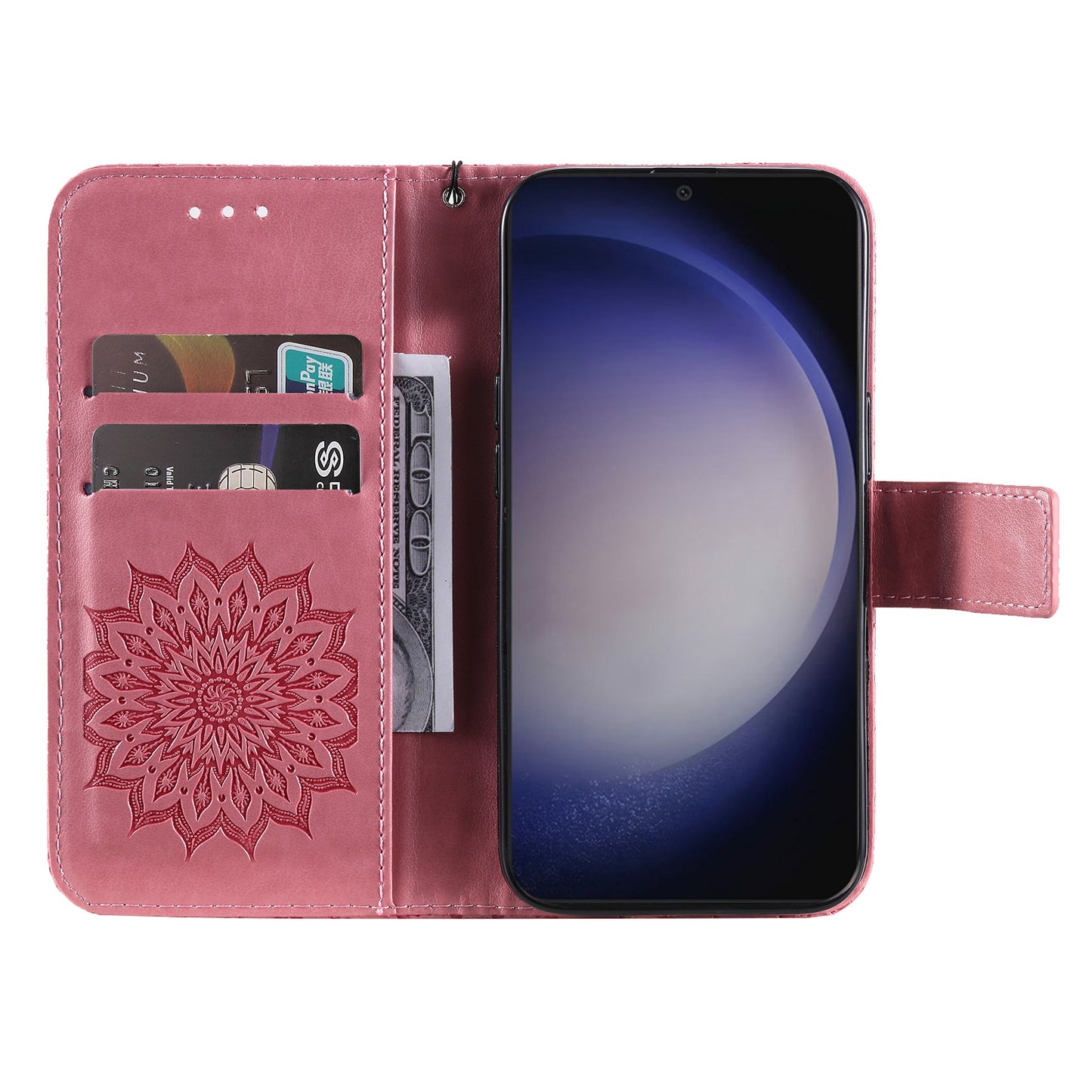 KT Imprinting Flower Series-1 For Samsung Galaxy S24+ Case Imprinted Leather Wallet Phone Cover - Pink