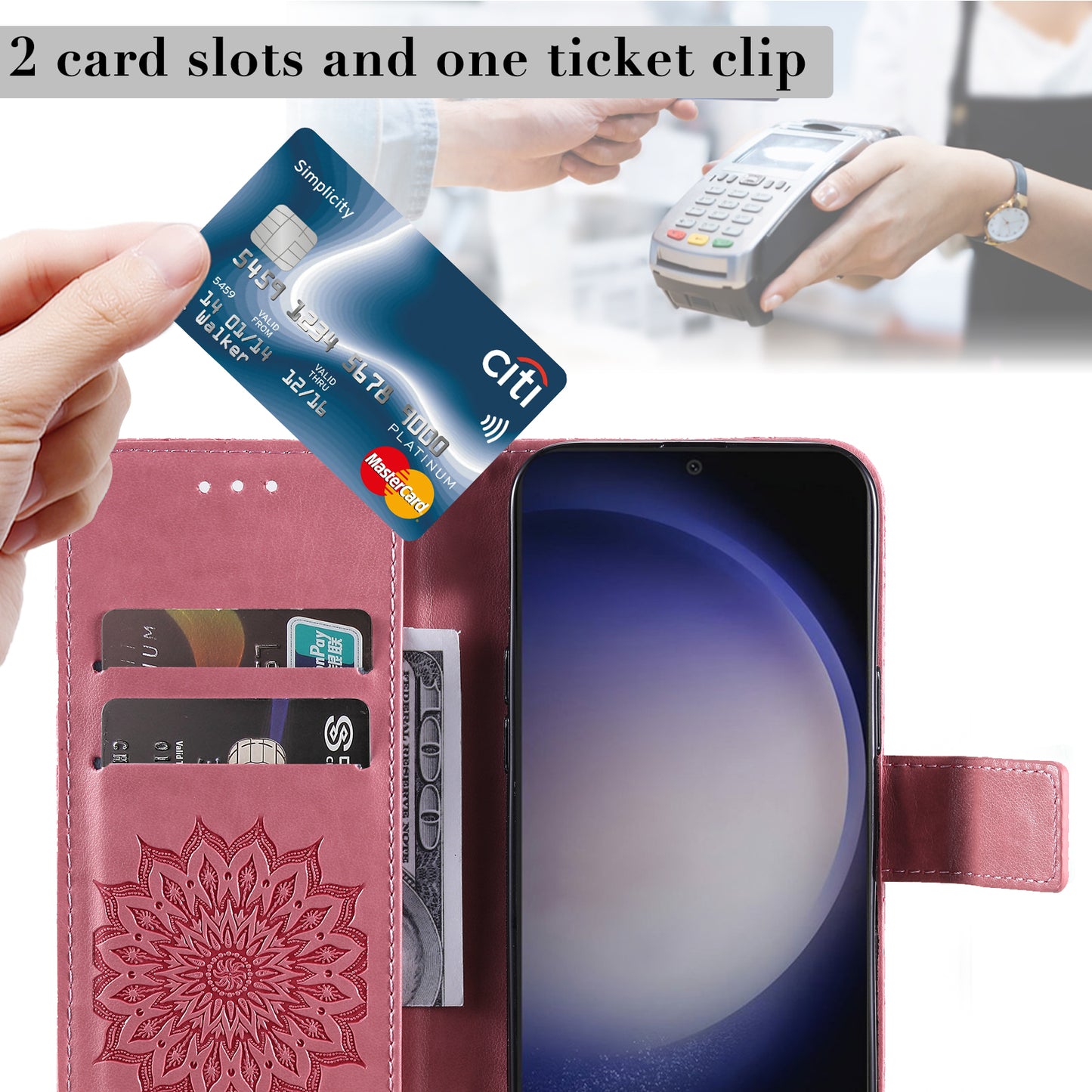 KT Imprinting Flower Series-1 For Samsung Galaxy S24+ Case Imprinted Leather Wallet Phone Cover - Pink