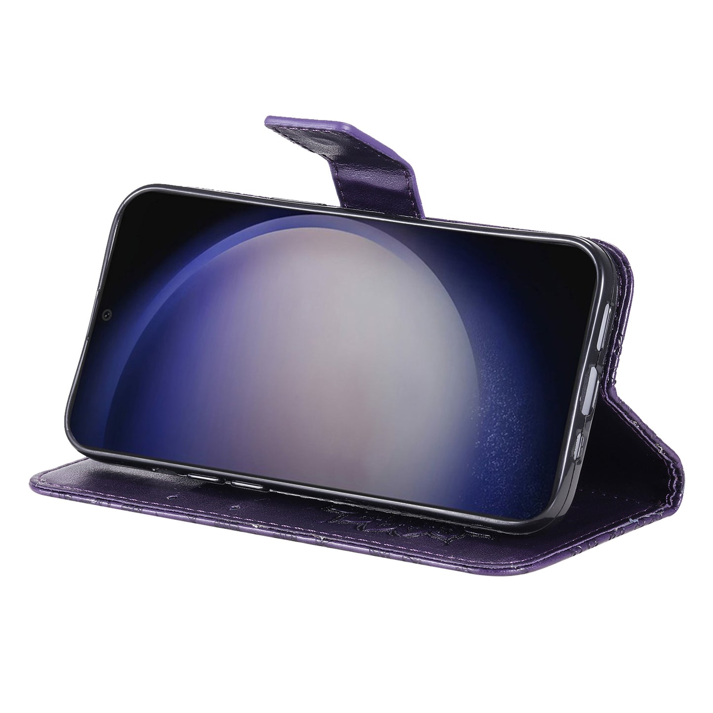 KT Imprinting Flower Series-1 For Samsung Galaxy S24+ Case Imprinted Leather Wallet Phone Cover - Purple