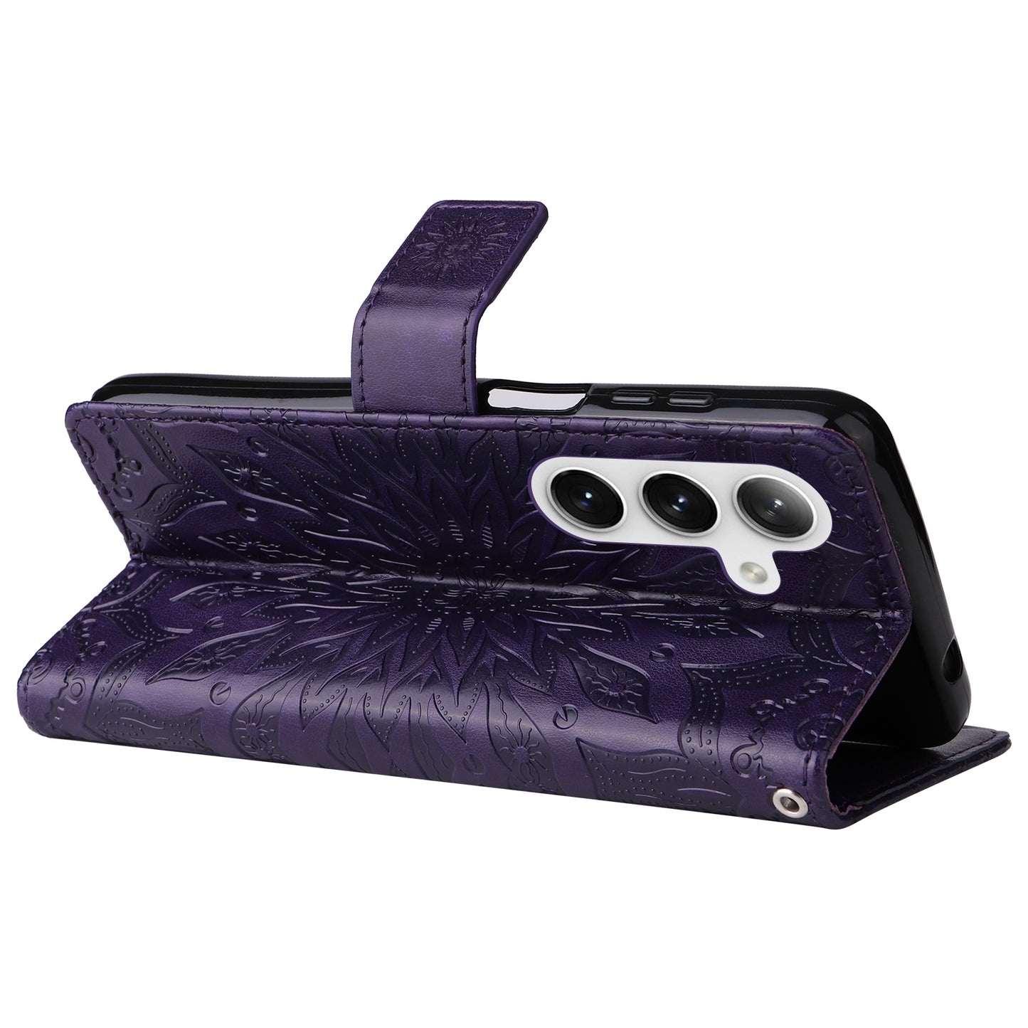 KT Imprinting Flower Series-1 For Samsung Galaxy S24+ Case Imprinted Leather Wallet Phone Cover - Purple