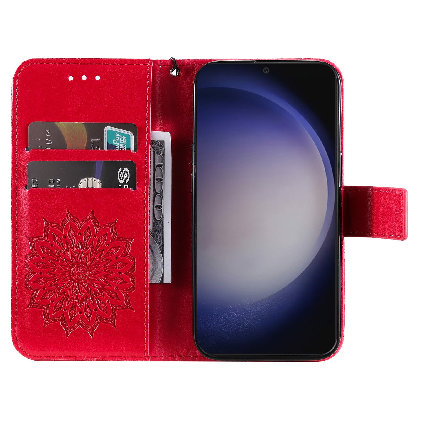 KT Imprinting Flower Series-1 For Samsung Galaxy S24+ Case Imprinted Leather Wallet Phone Cover - Red