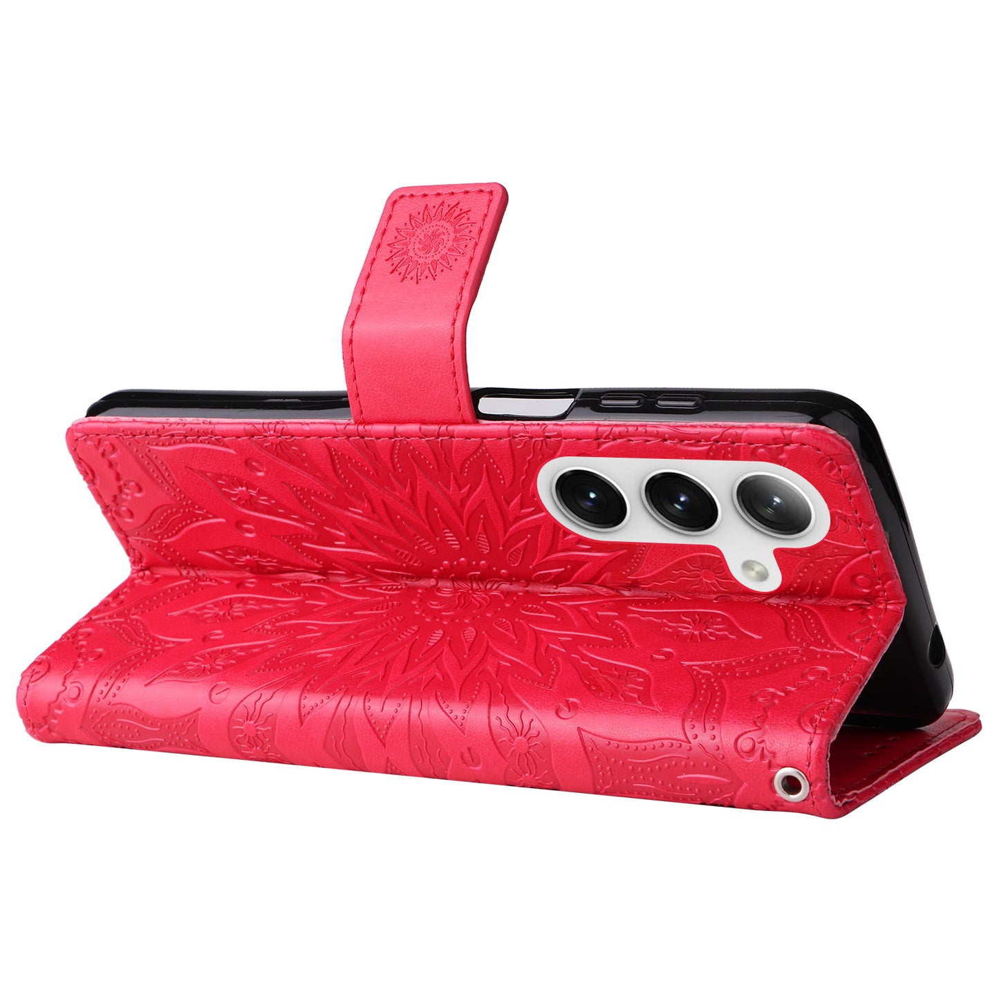KT Imprinting Flower Series-1 For Samsung Galaxy S24+ Case Imprinted Leather Wallet Phone Cover - Red