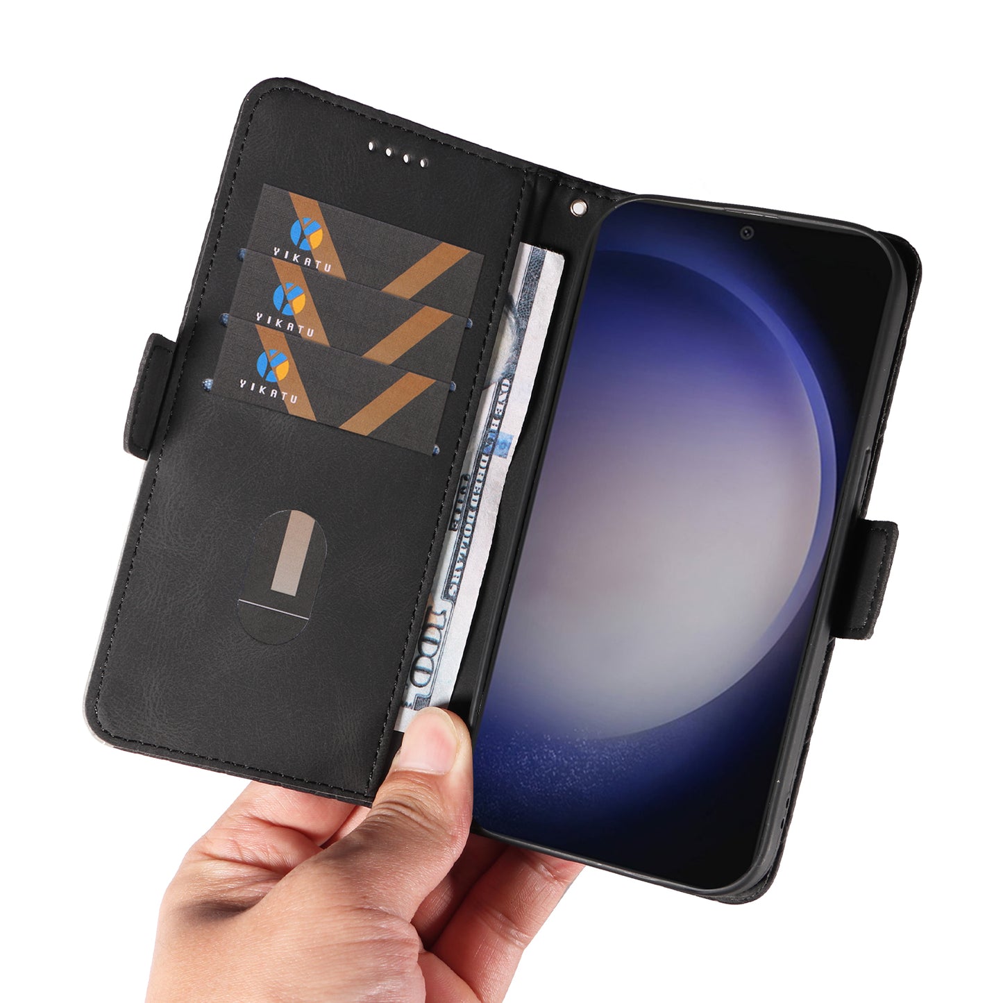 For Samsung Galaxy S24+ Case Rhombus Imprinted Leather Wallet Phone Cover - Black