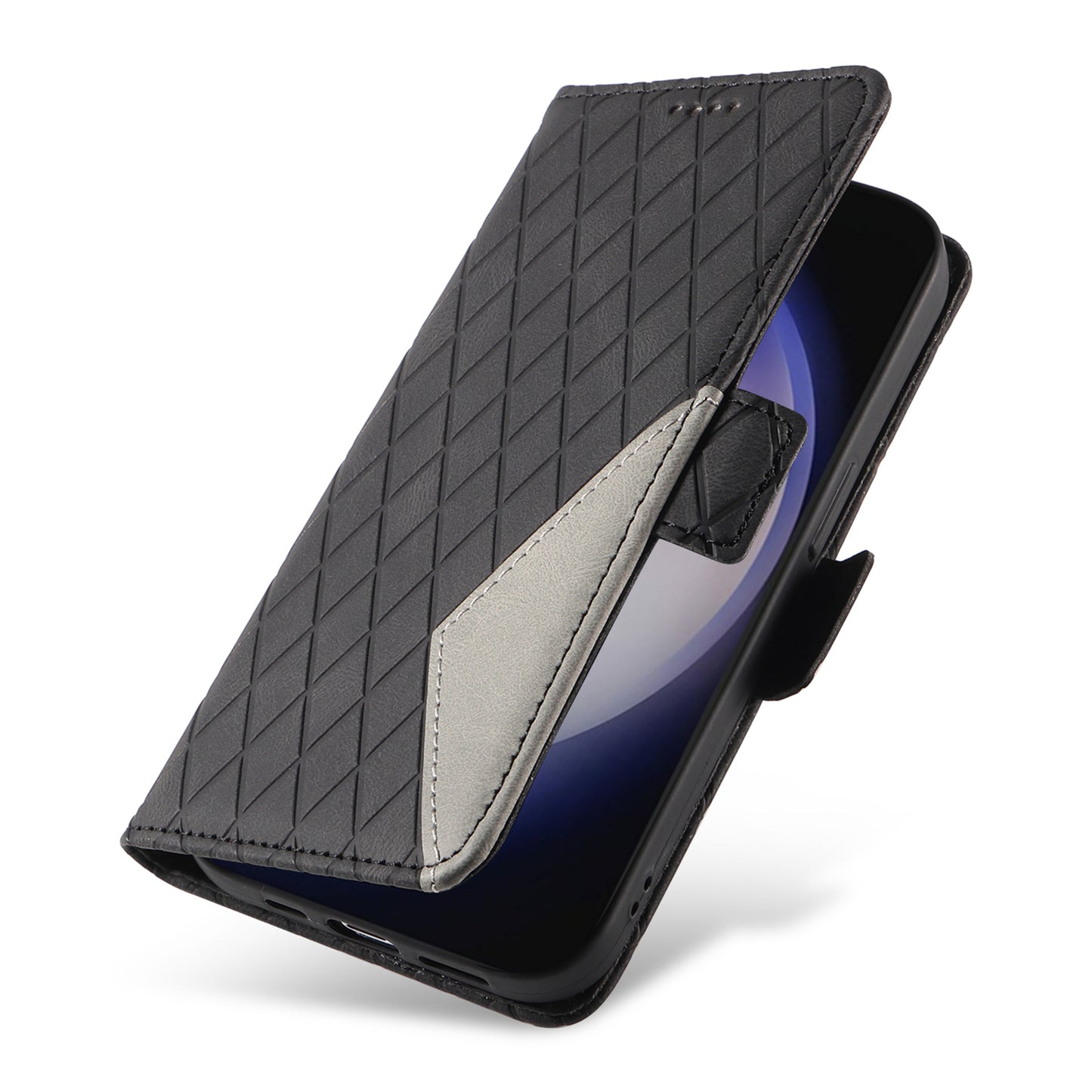 For Samsung Galaxy S24+ Case Rhombus Imprinted Leather Wallet Phone Cover - Black