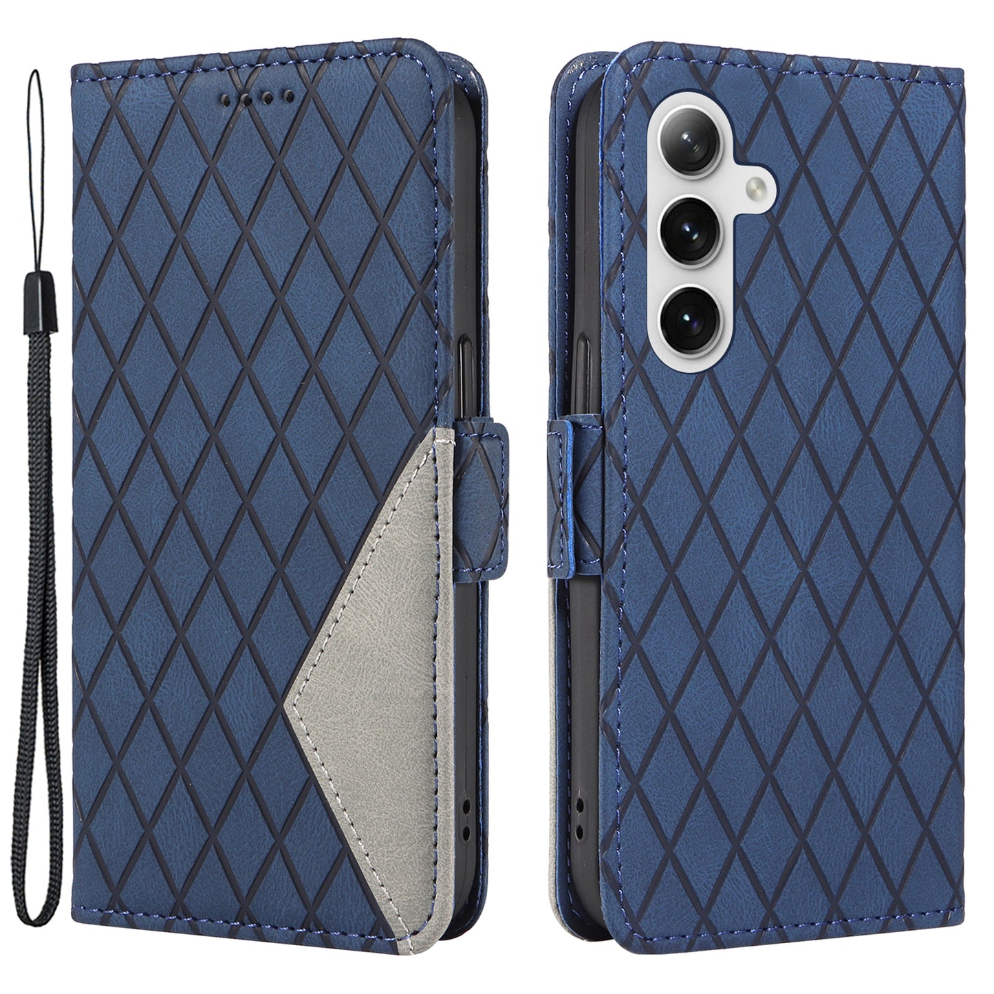 For Samsung Galaxy S24+ Case Rhombus Imprinted Leather Wallet Phone Cover - Blue