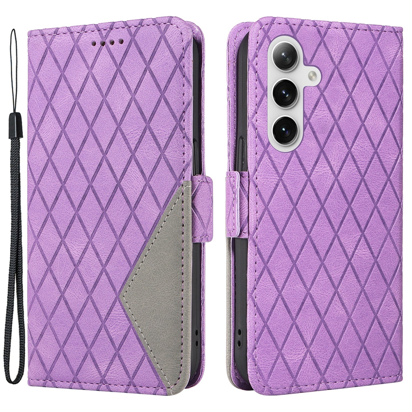 For Samsung Galaxy S24+ Case Rhombus Imprinted Leather Wallet Phone Cover - Light Purple