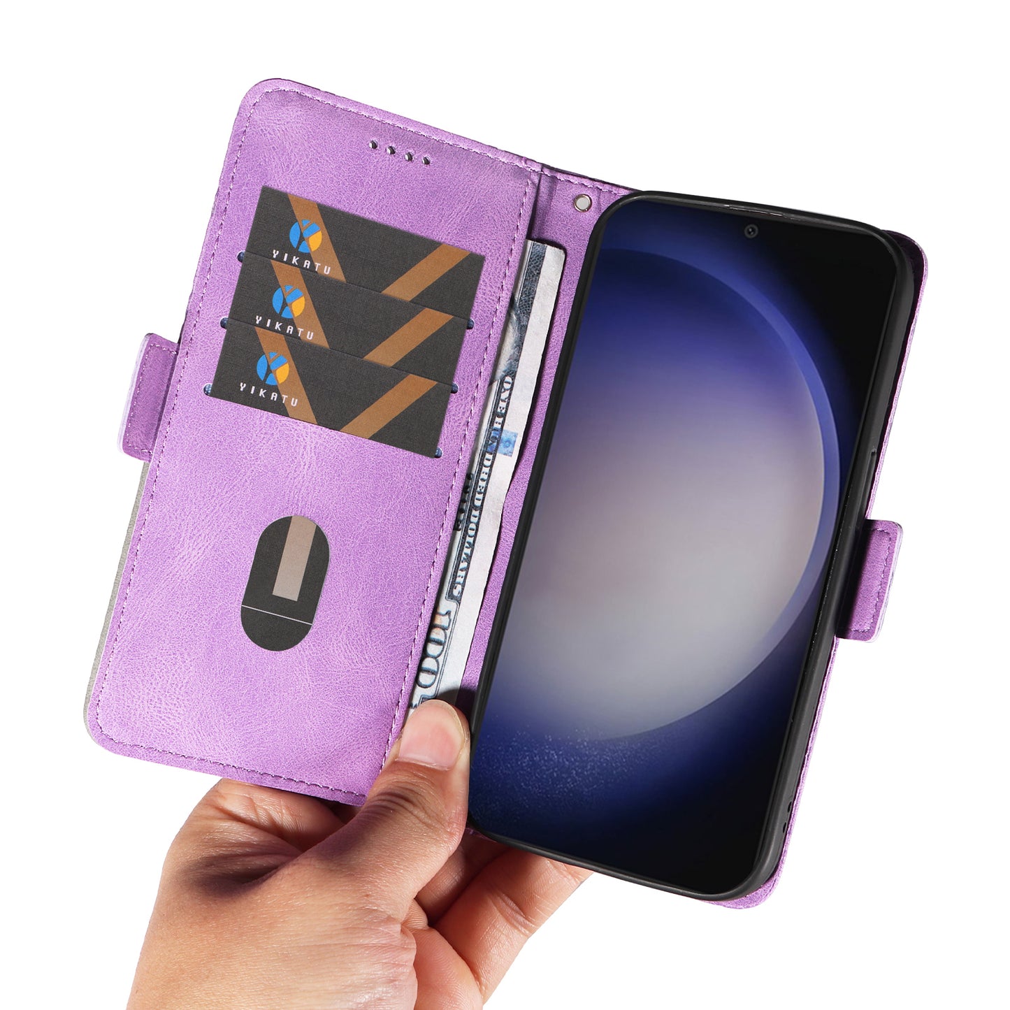 For Samsung Galaxy S24+ Case Rhombus Imprinted Leather Wallet Phone Cover - Light Purple
