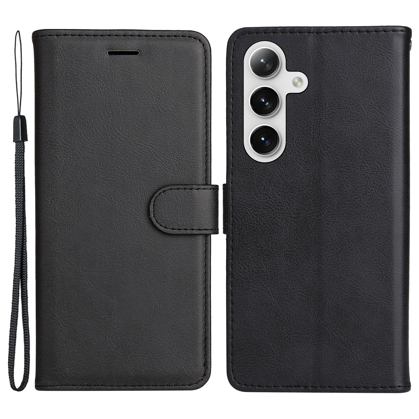 KT Leather Series-2 For Samsung Galaxy S24+ Case Solid Color Leather Phone Wallet Cover - Black