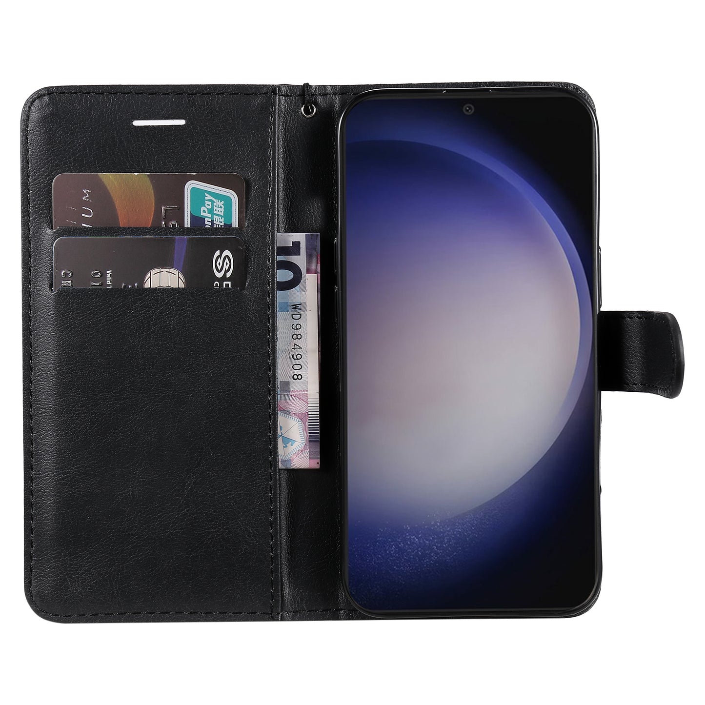 KT Leather Series-2 For Samsung Galaxy S24+ Case Solid Color Leather Phone Wallet Cover - Black