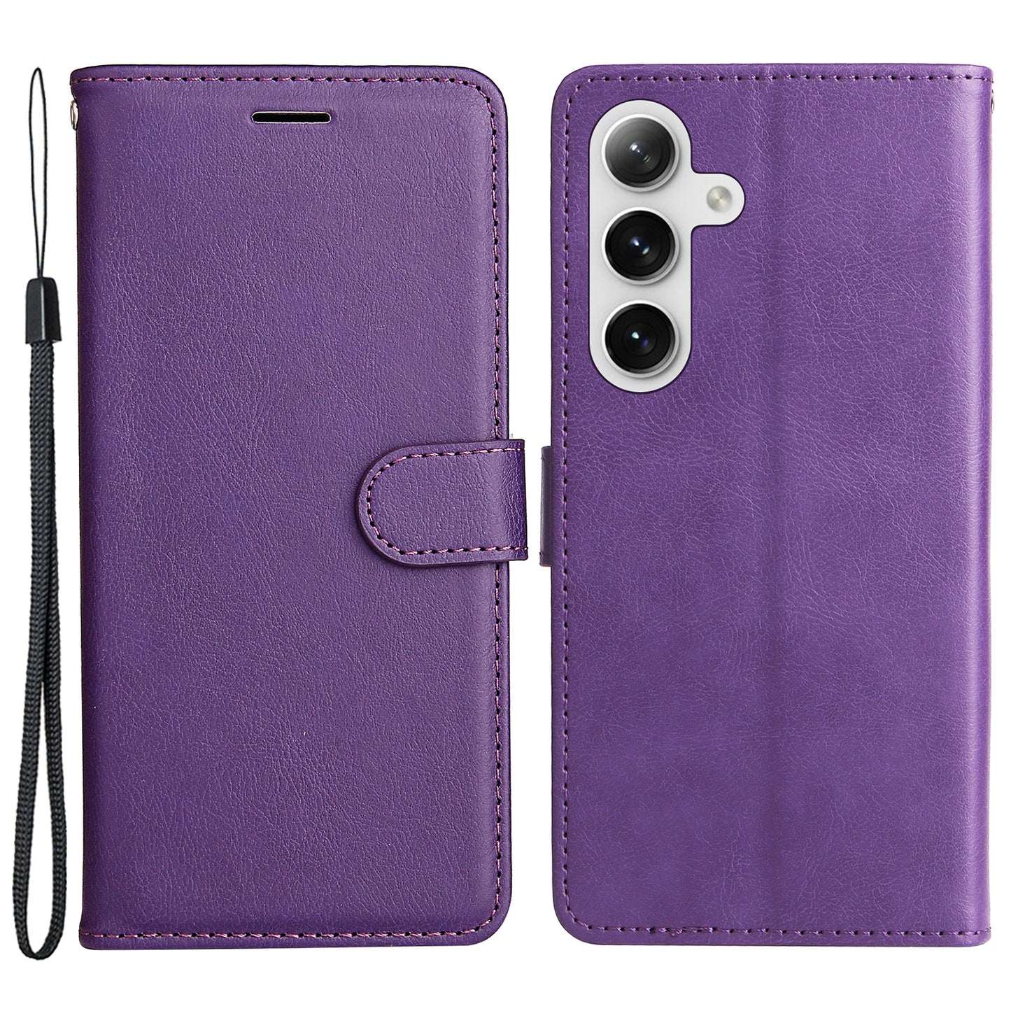 KT Leather Series-2 For Samsung Galaxy S24+ Case Solid Color Leather Phone Wallet Cover - Purple