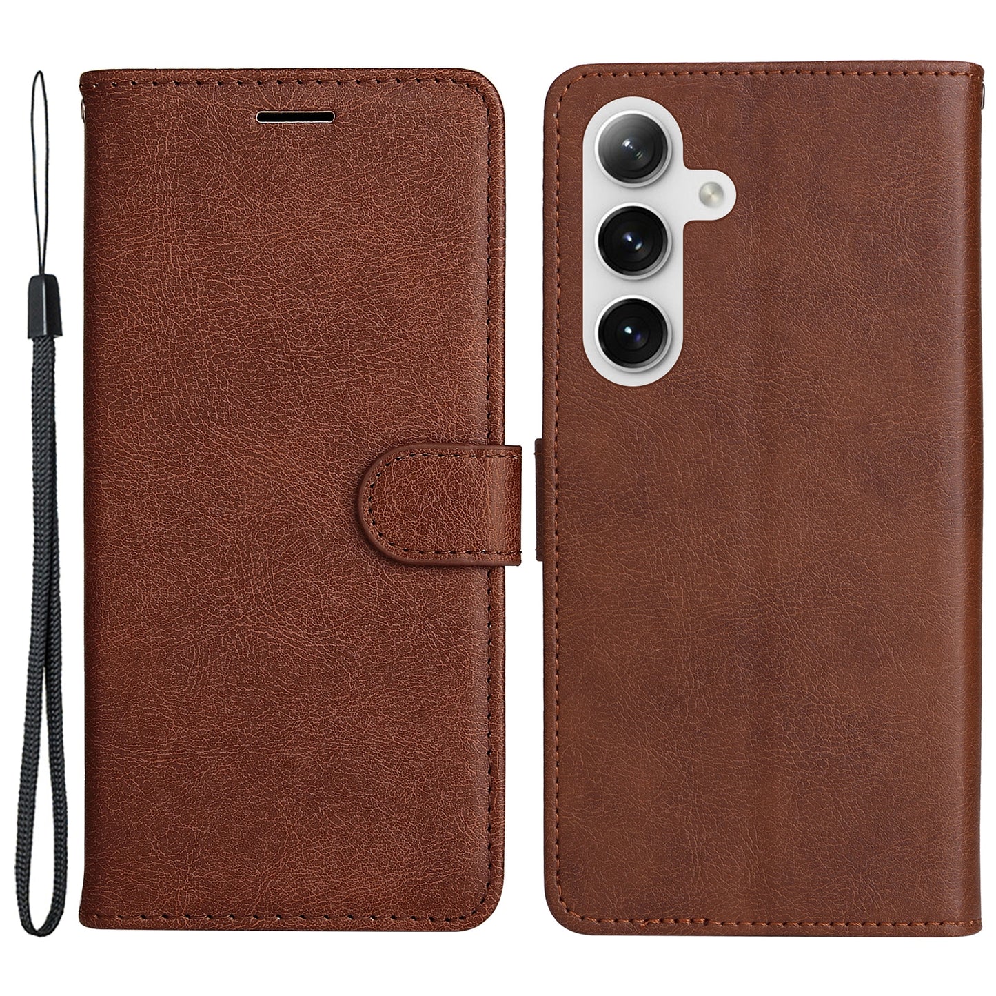 KT Leather Series-2 For Samsung Galaxy S24+ Case Solid Color Leather Phone Wallet Cover - Brown
