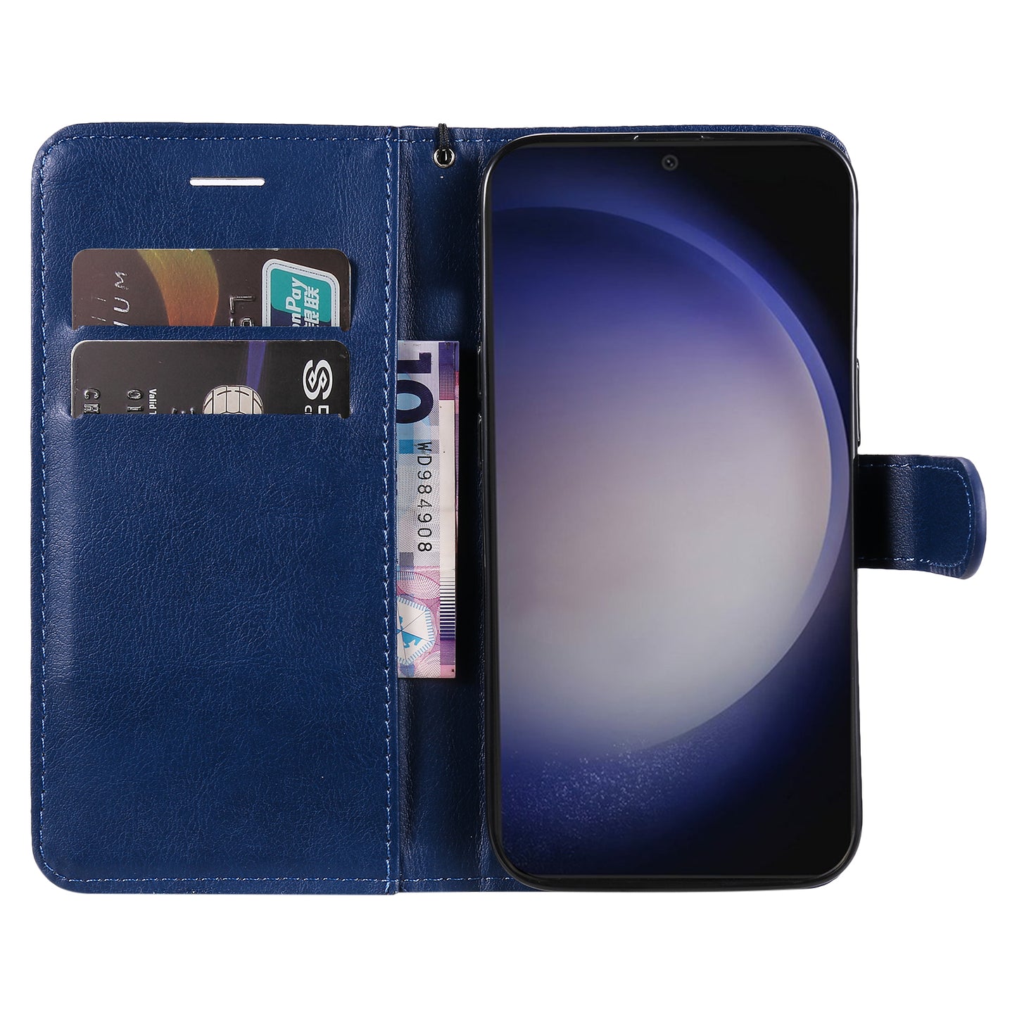 KT Leather Series-2 For Samsung Galaxy S24+ Case Solid Color Leather Phone Wallet Cover - Blue