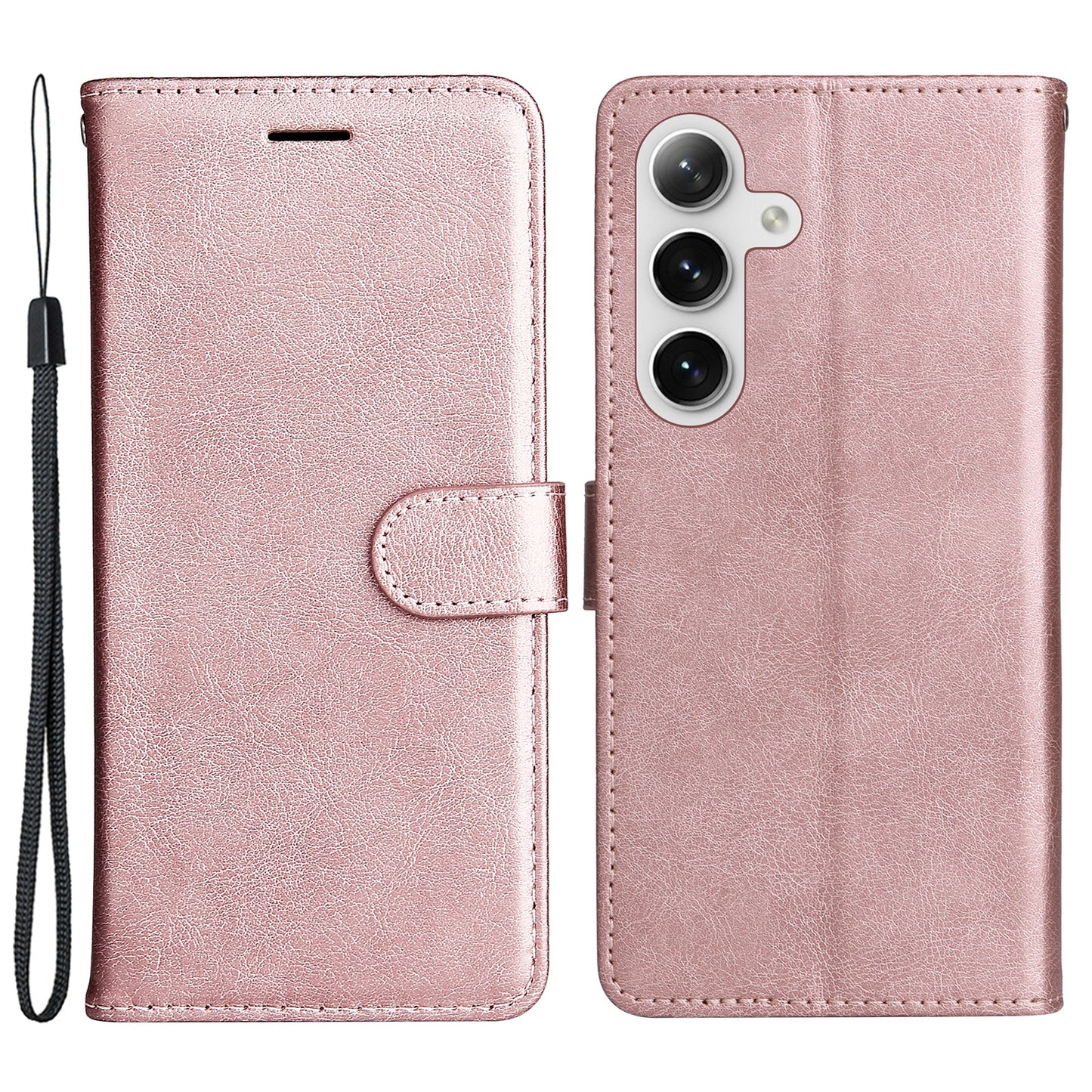 KT Leather Series-2 For Samsung Galaxy S24+ Case Solid Color Leather Phone Wallet Cover - Rose Gold