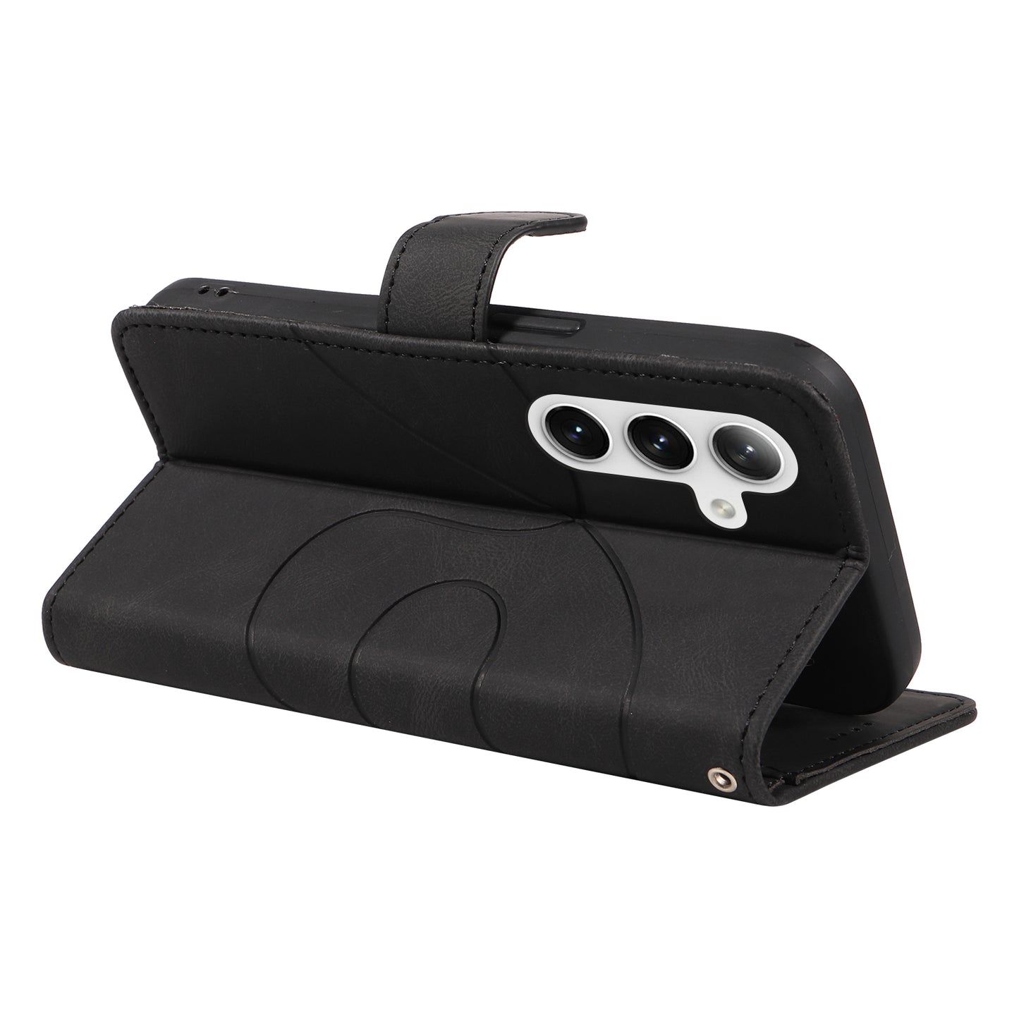 For Samsung Galaxy S24+ Case Imprinted Line Leather Phone Cover with Wallet - Black