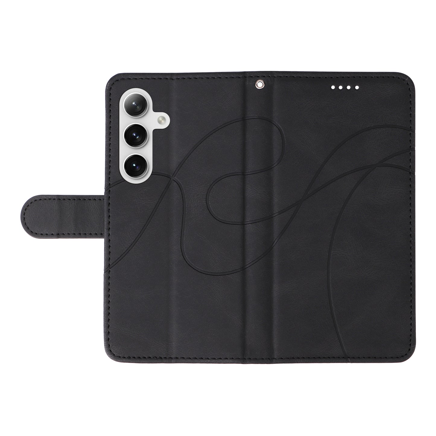 For Samsung Galaxy S24+ Case Imprinted Line Leather Phone Cover with Wallet - Black