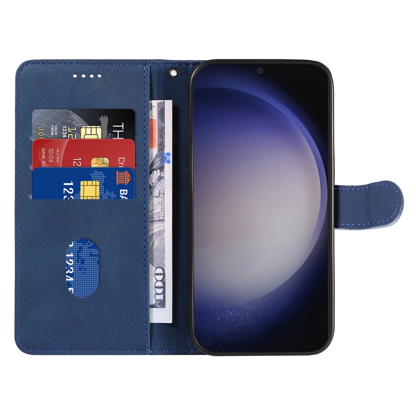 For Samsung Galaxy S24+ Case Imprinted Line Leather Phone Cover with Wallet - Blue