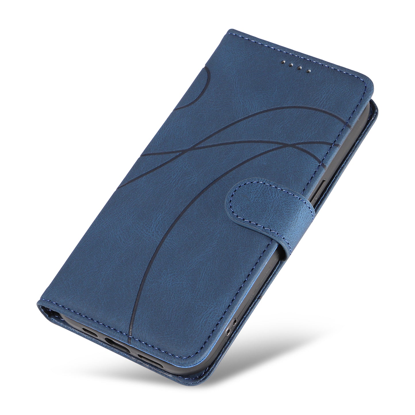 For Samsung Galaxy S24+ Case Imprinted Line Leather Phone Cover with Wallet - Blue