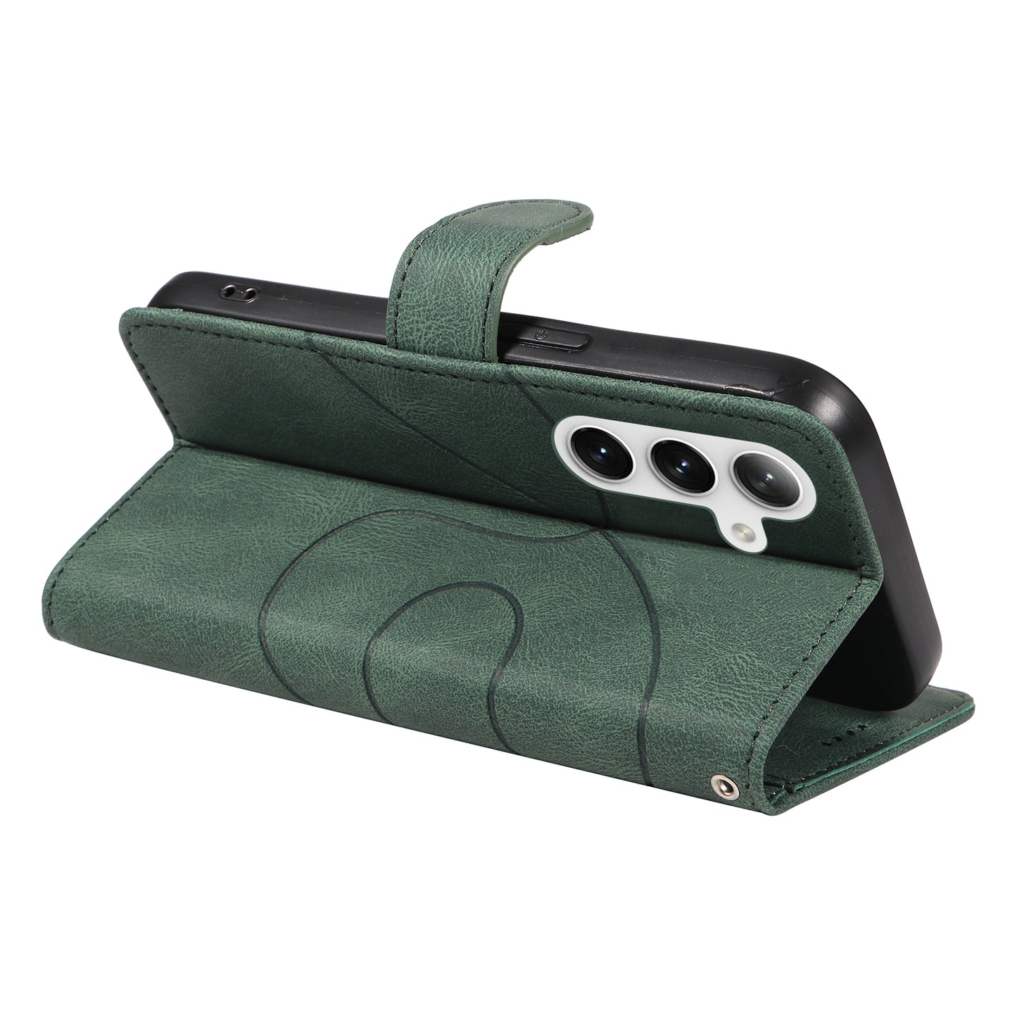 For Samsung Galaxy S24+ Case Imprinted Line Leather Phone Cover with Wallet - Green