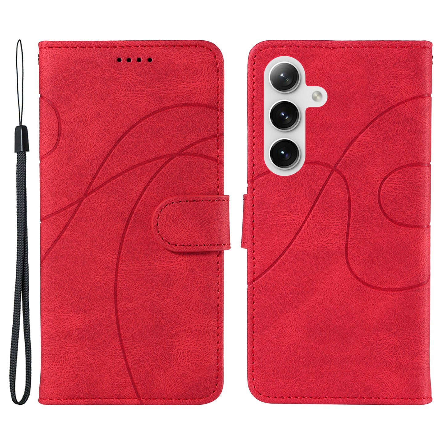 For Samsung Galaxy S24+ Case Imprinted Line Leather Phone Cover with Wallet - Red